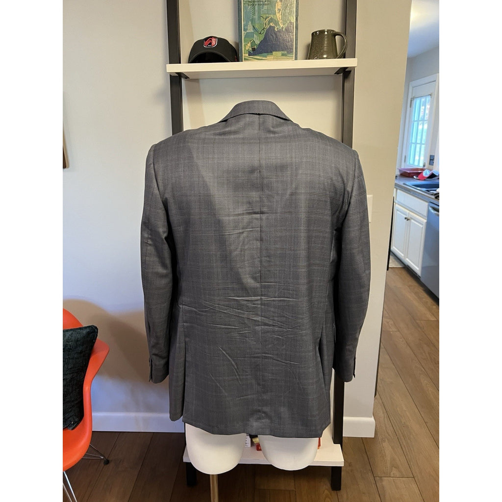 Isaia Napoli Light Blue Wool/Silk Glen Plaid Sport Coat - 44R
