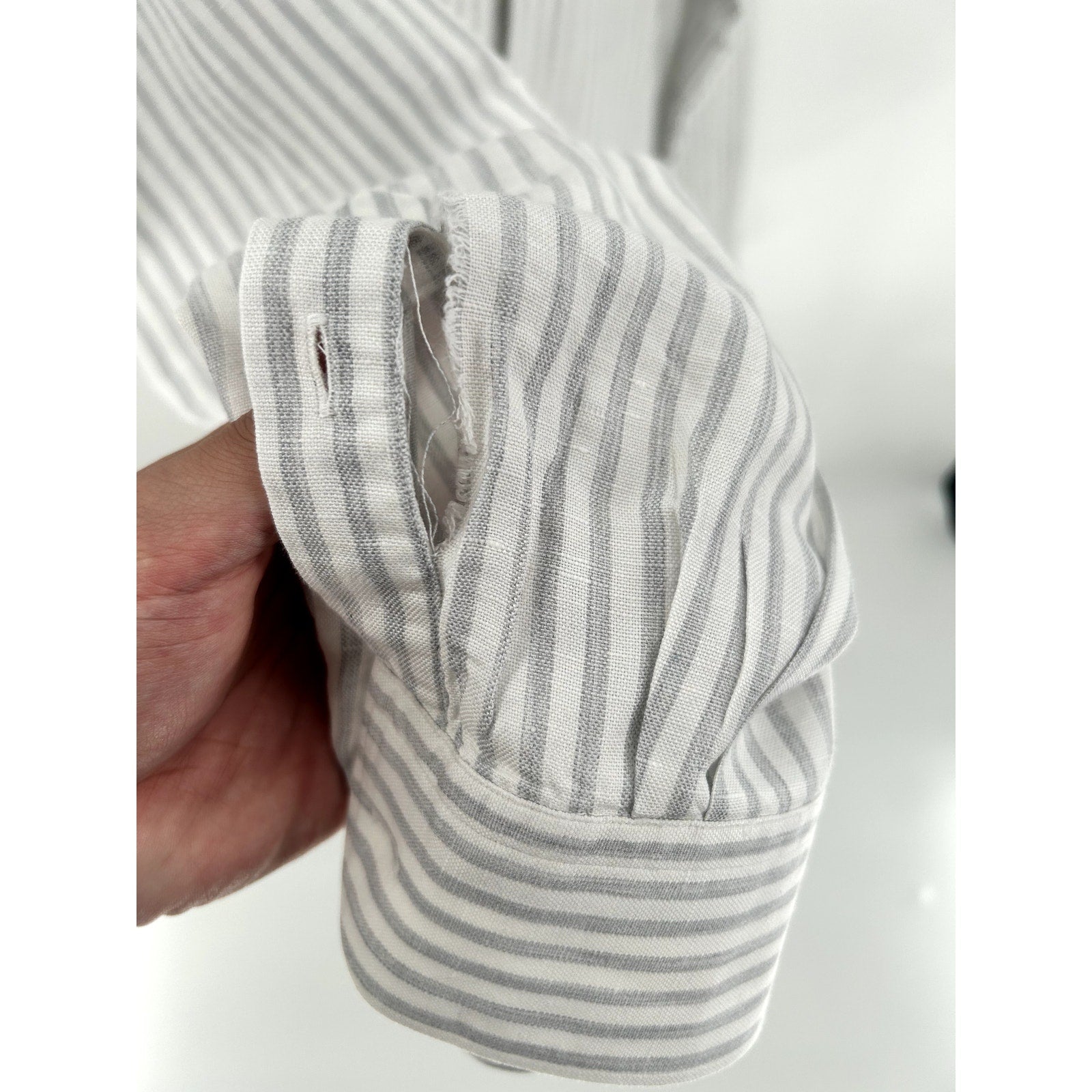 Zegna White-Grey Striped Linen Dress Shirt - Size XL