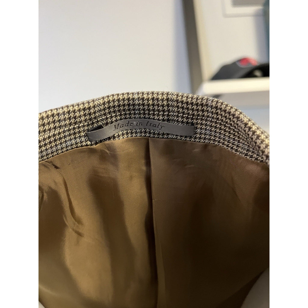 Canali Beige Silk-Blend Glen-Check Sport Coat - 46R