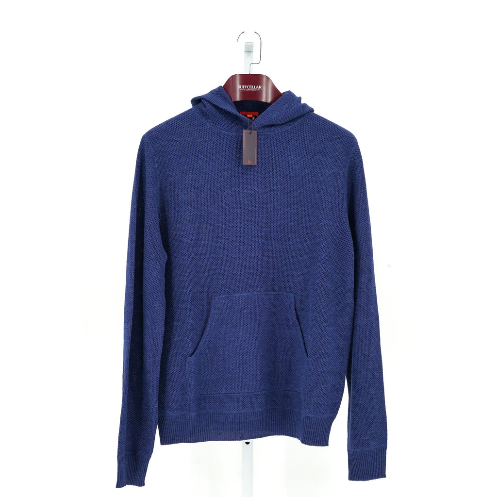 ISAIA Blue Woven Hooded Sweatshirt - Size XL (IT)