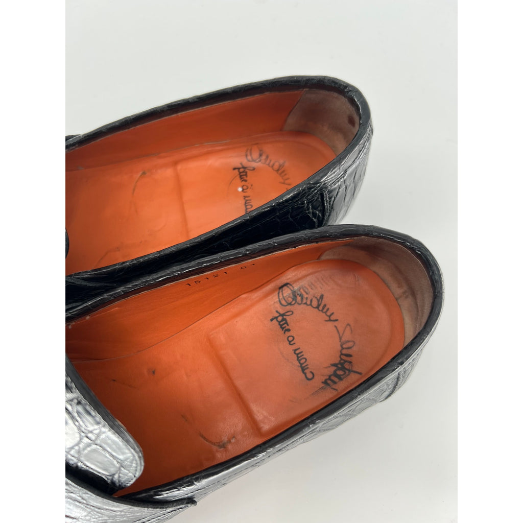 Santoni Duke Loafers in Black Alligator