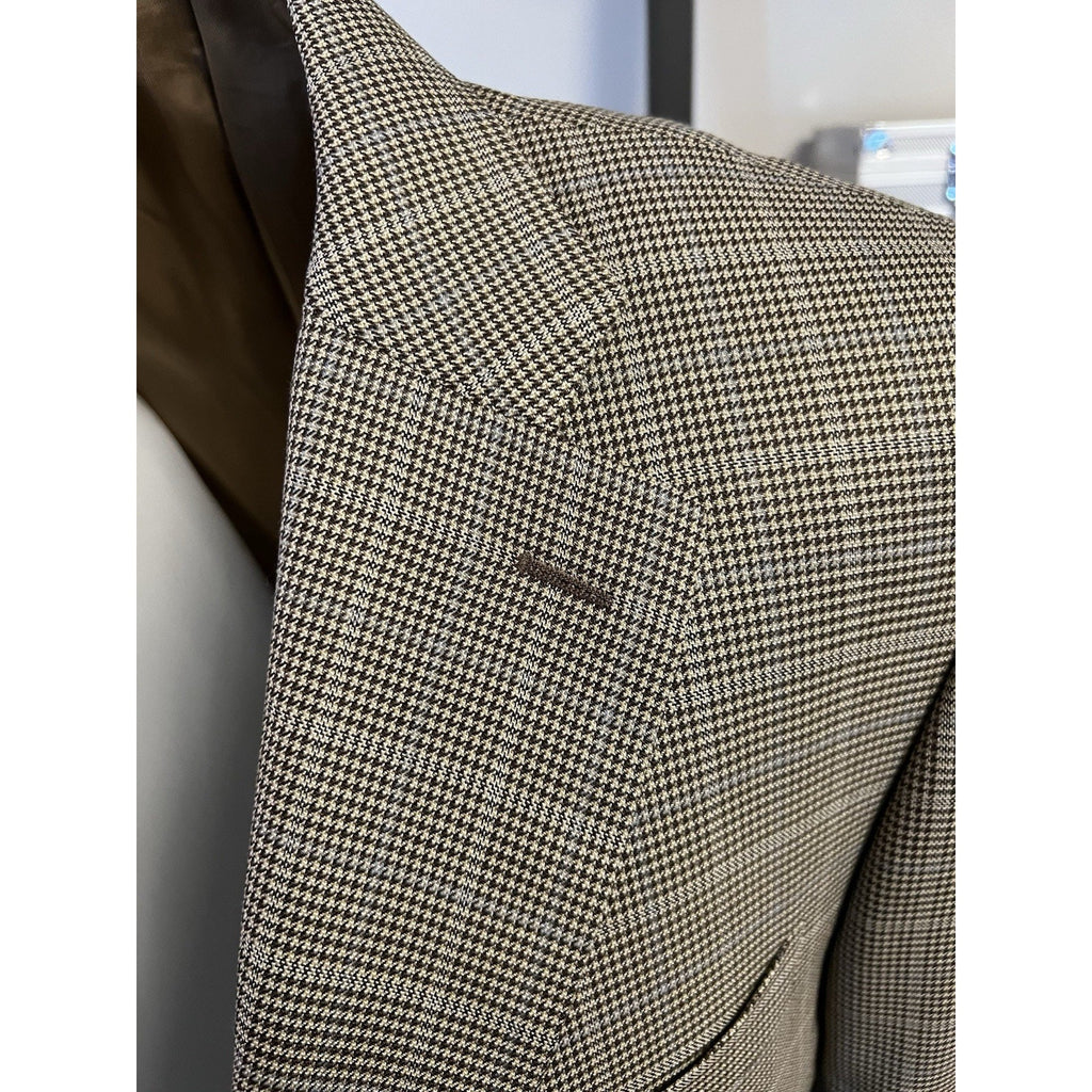 Canali Beige Silk-Blend Glen-Check Sport Coat - 46R