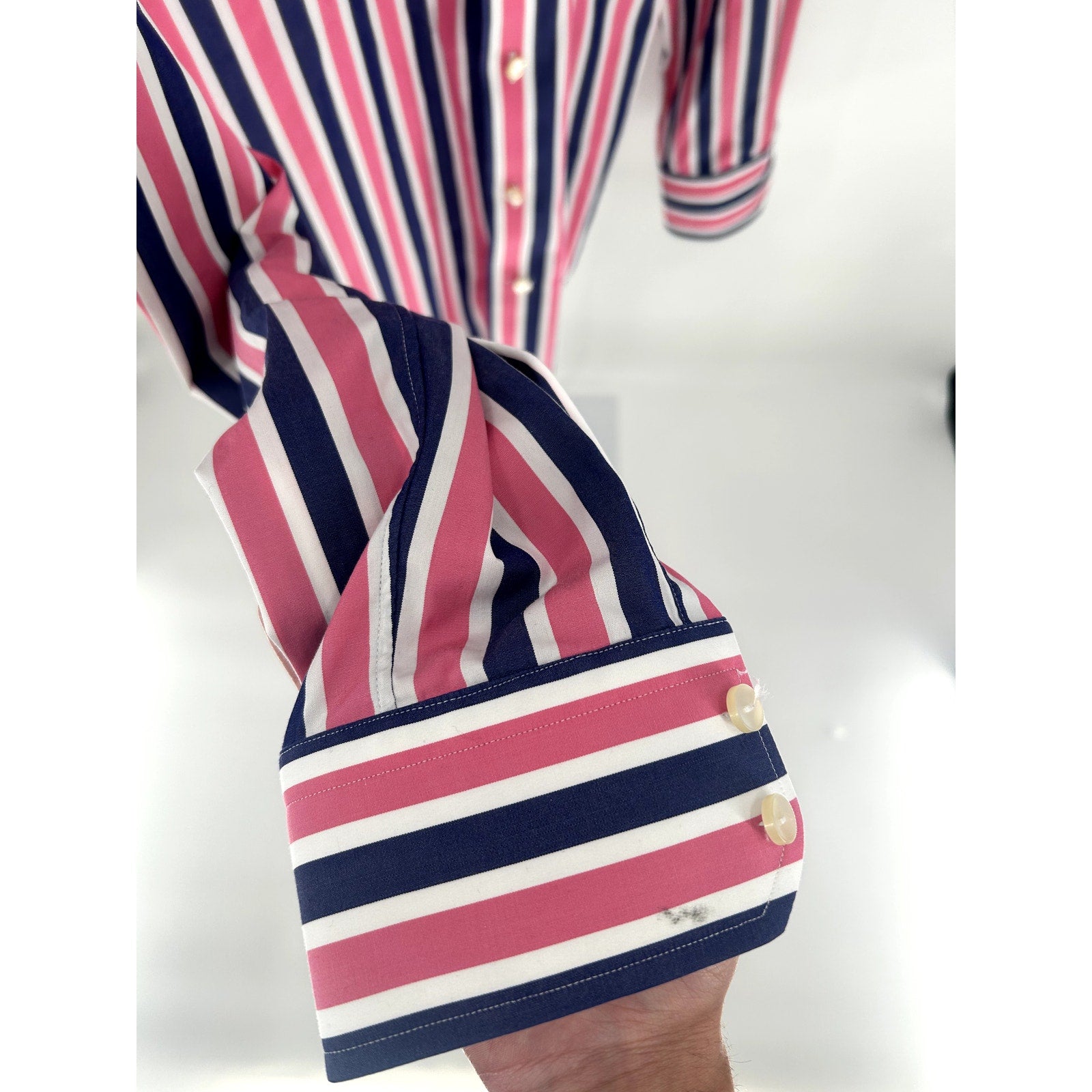 Eton Pink-White-Blue Striped 100% Cotton Dress Shirt - Size 43/17