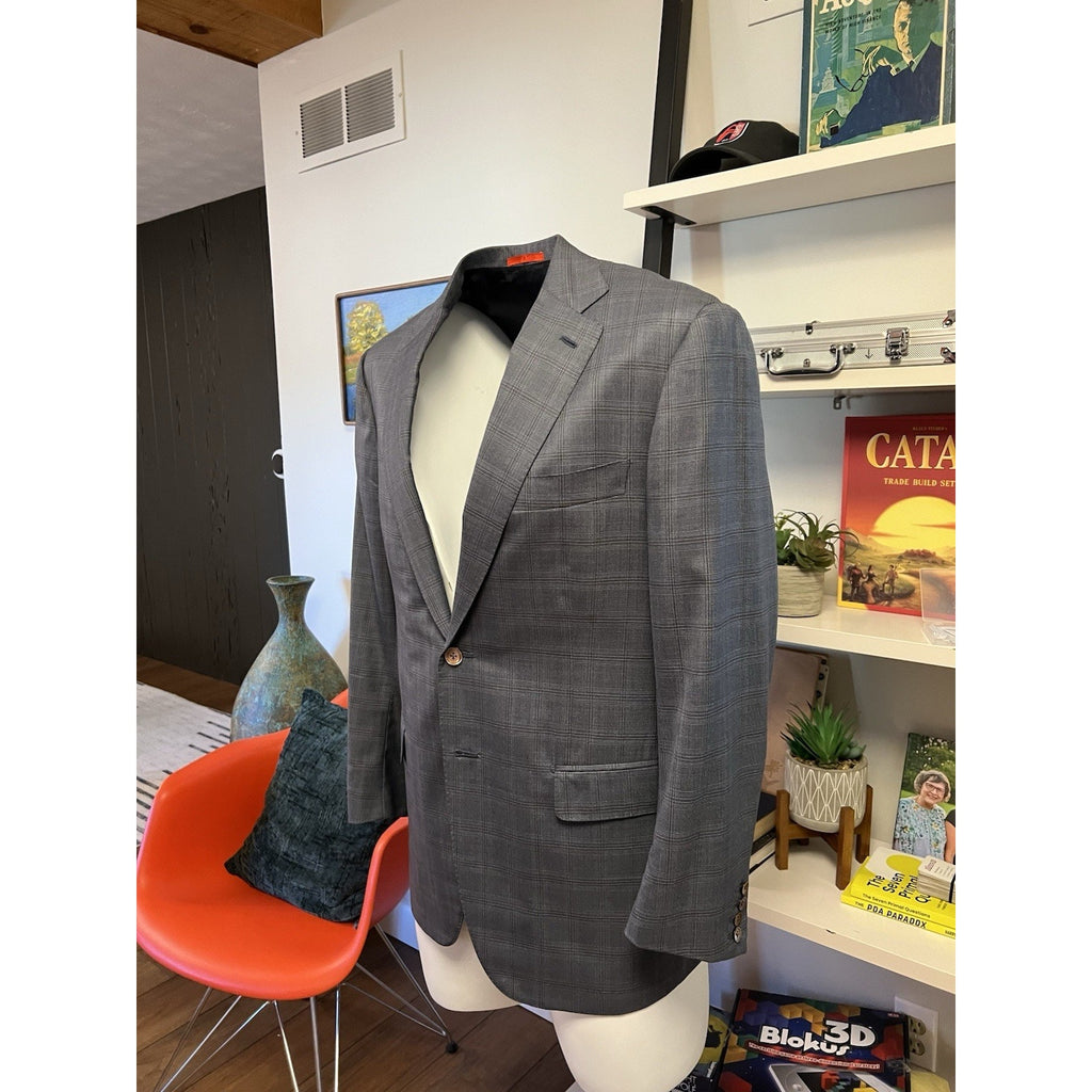 Isaia Napoli Light Blue Wool/Silk Glen Plaid Sport Coat - 44R