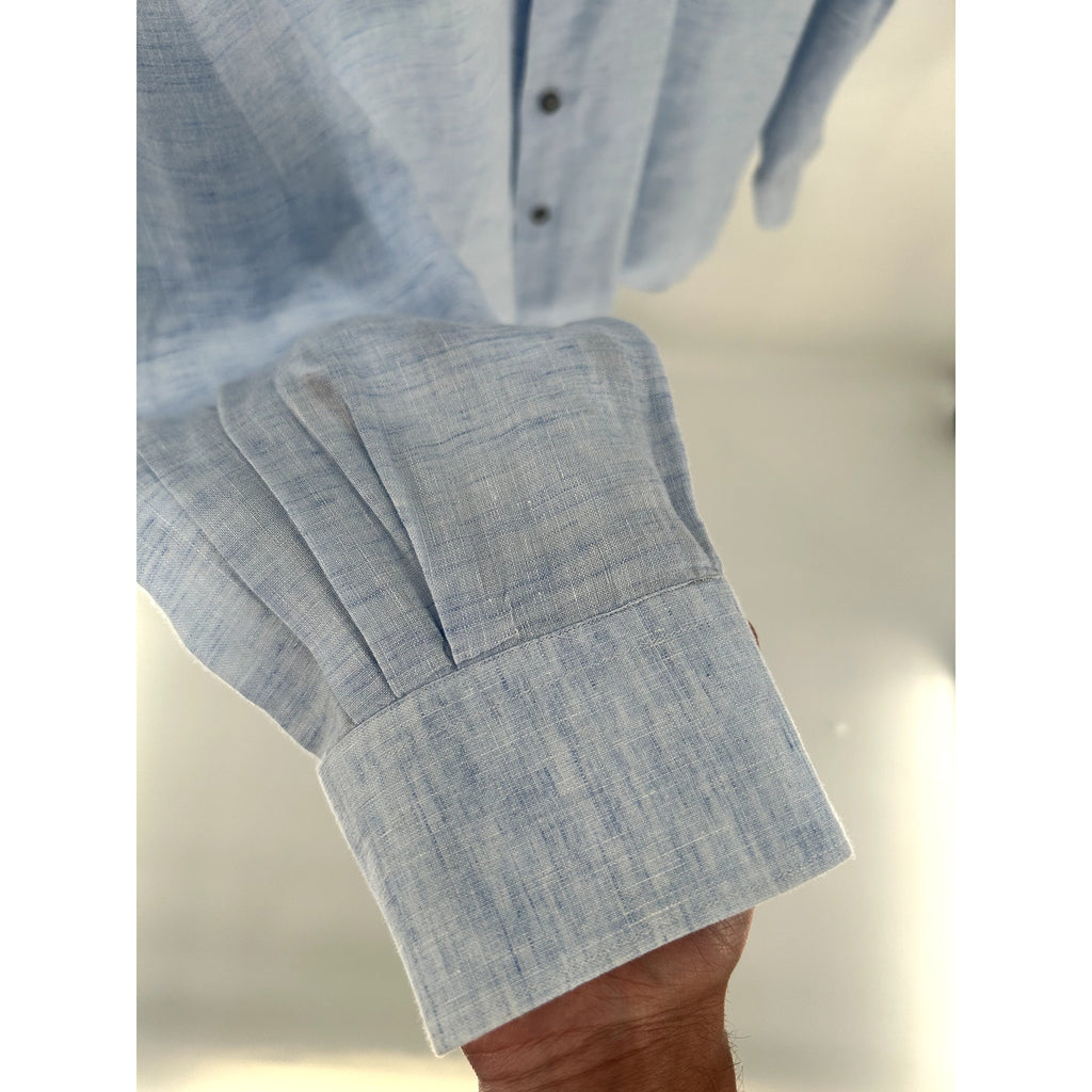 Zegna Blue Linen 100% Linen Dress Shirt - Size L