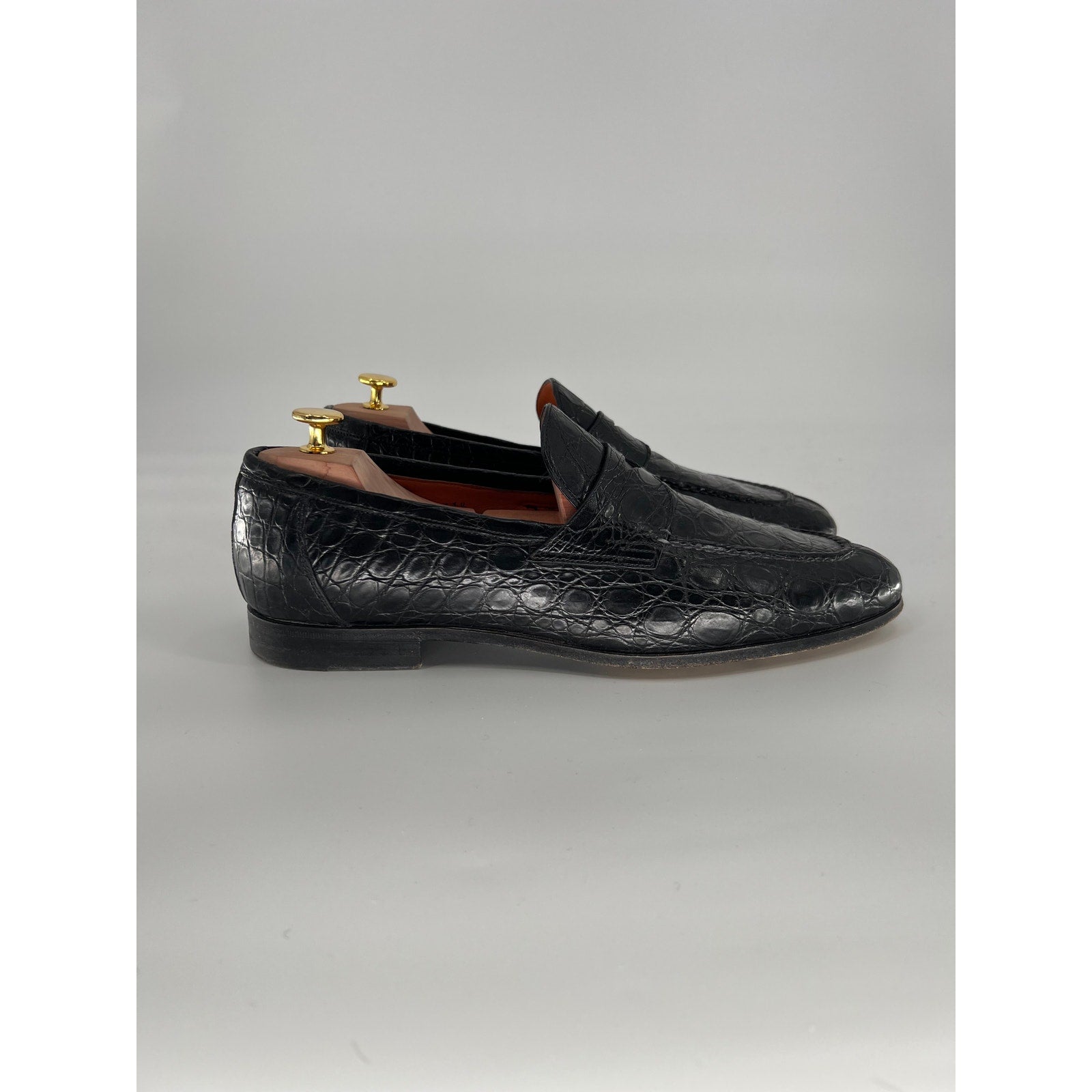 Santoni Duke Loafers in Black Alligator