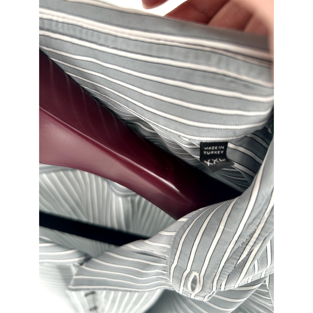 Zegna Grey-White Striped 100% Cotton Dress Shirt - Size XXL