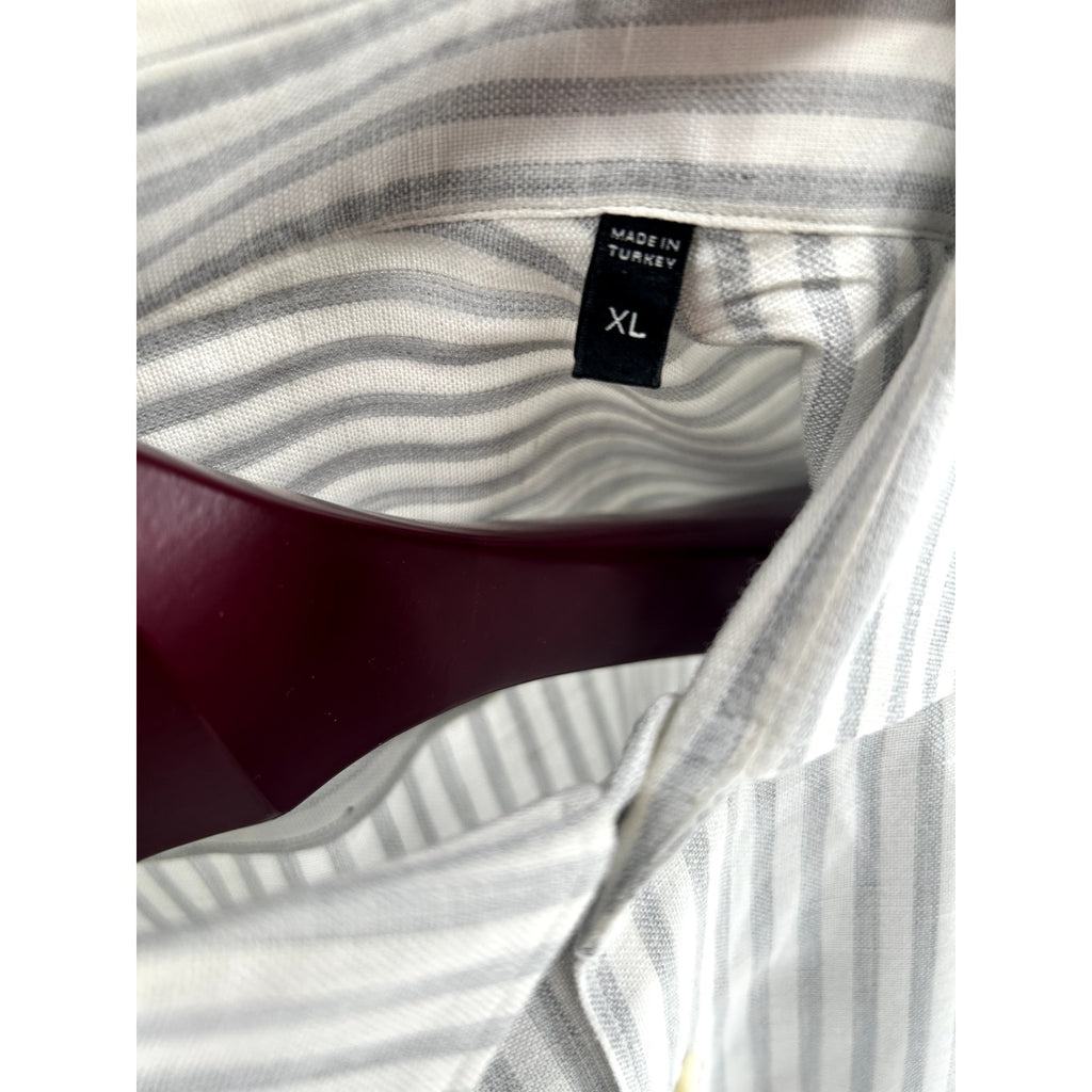 Zegna White-Grey Striped Linen Dress Shirt - Size XL