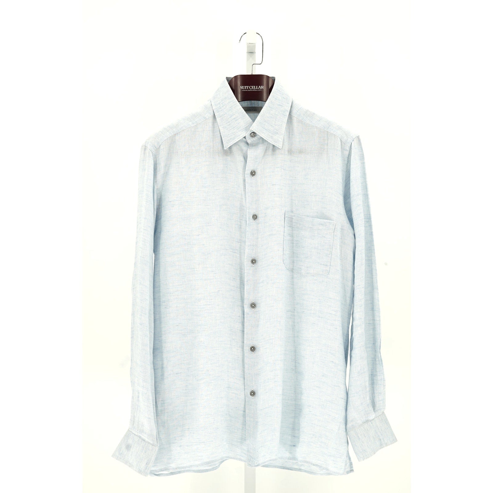 Zegna Blue Linen 100% Linen Dress Shirt - Size L