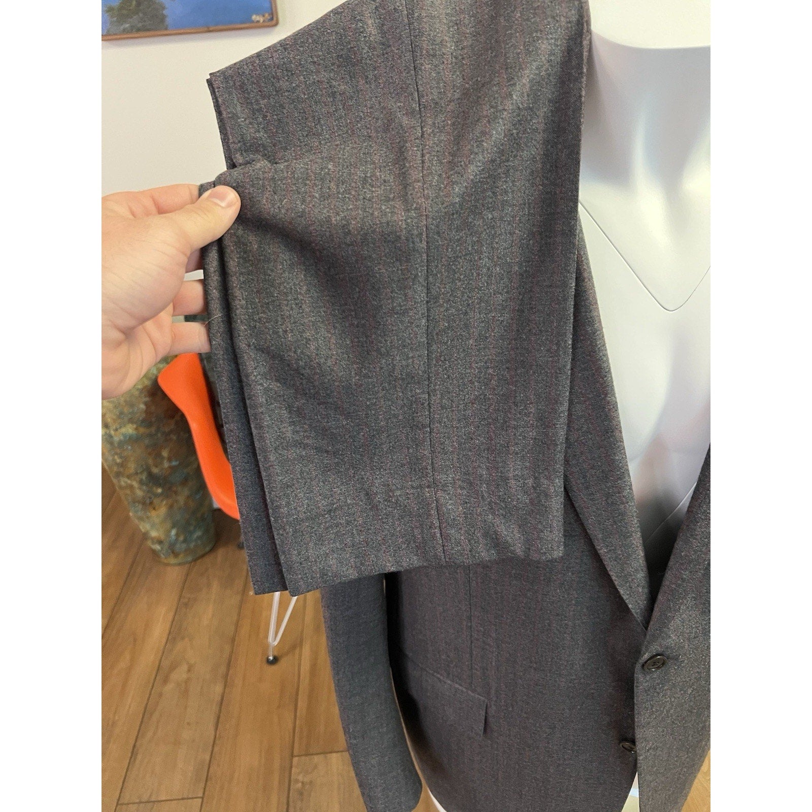 Ermenegildo Zegna Gray w/Red Pinstripe Wool-Cashmere Suit 44R