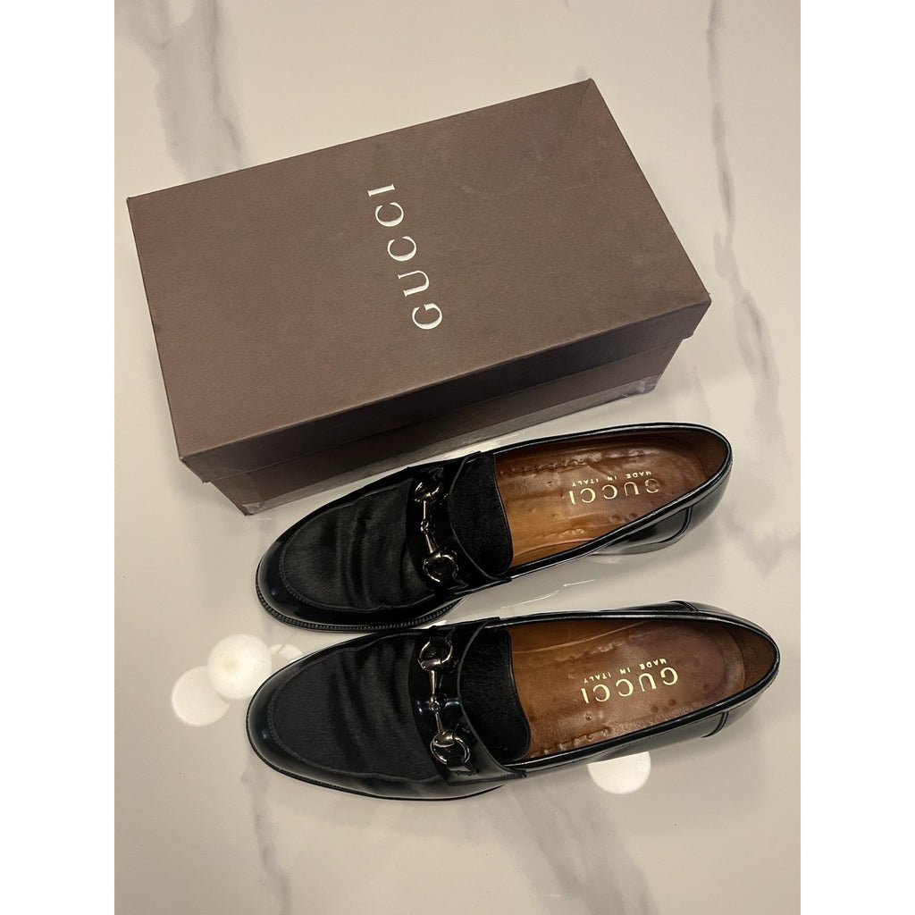 Tom Ford-era Gucci Horsebit Loafers - Black Pony Hair/Patent Leather - Size 12