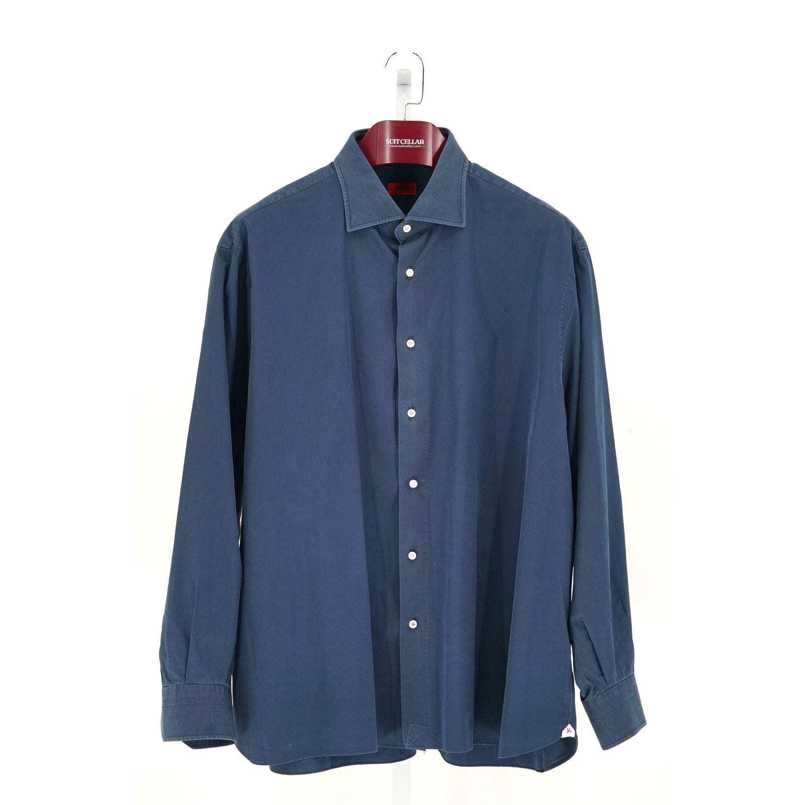ISAIA Solid Navy Blue 100% Cotton Dress Shirt - Unmarked, Fits US XXL