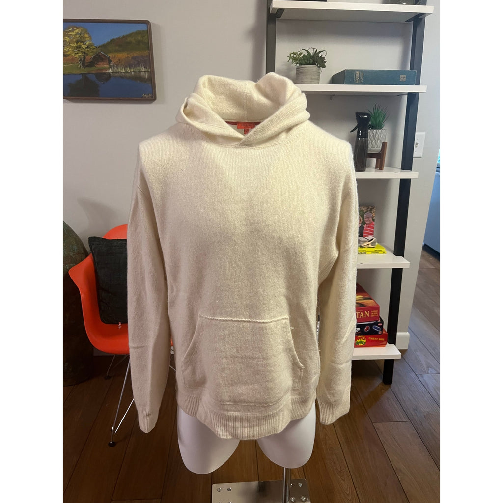 ISAIA Napoli Hooded Pullover 100% Cashmere Sweater in Cream - XL