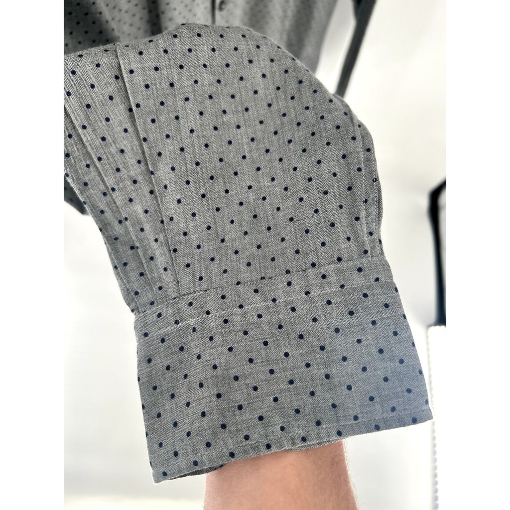 Zegna Grey-Blue Polka Dot Pattern Dress Shirt - Size XXL