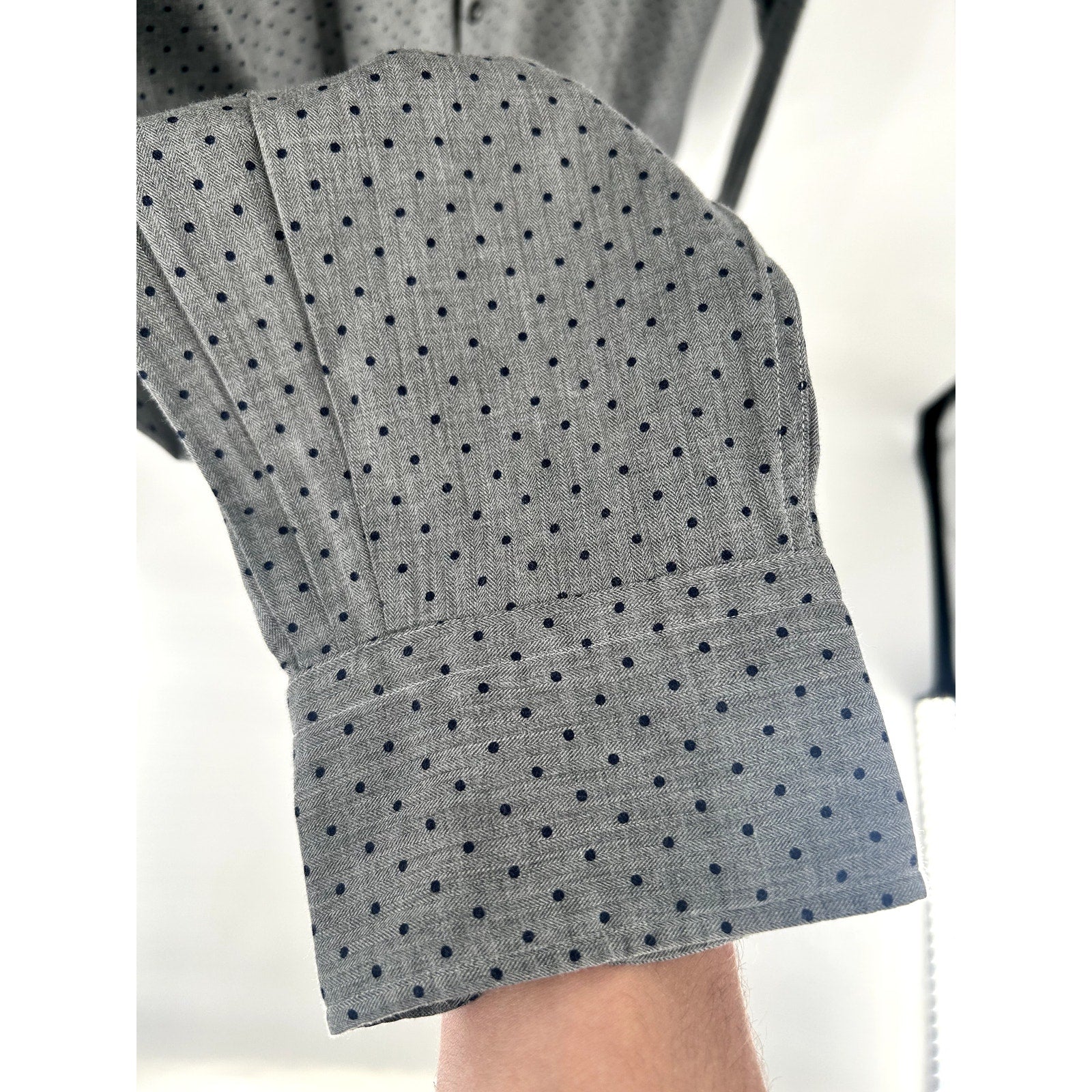 Zegna Grey-Blue Polka Dot Pattern Dress Shirt - Size XXL