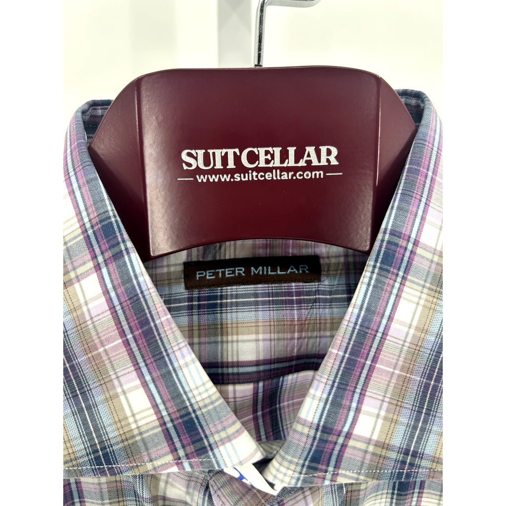 Peter Millar Purple-Blue-Brown 100% Cotton Dress Shirt - Size L