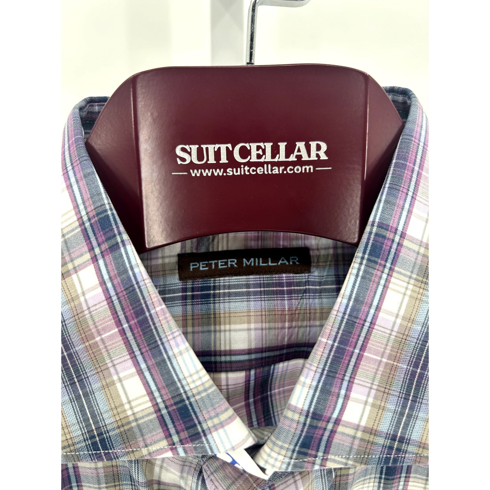Peter Millar Purple-Blue-Brown 100% Cotton Dress Shirt - Size L