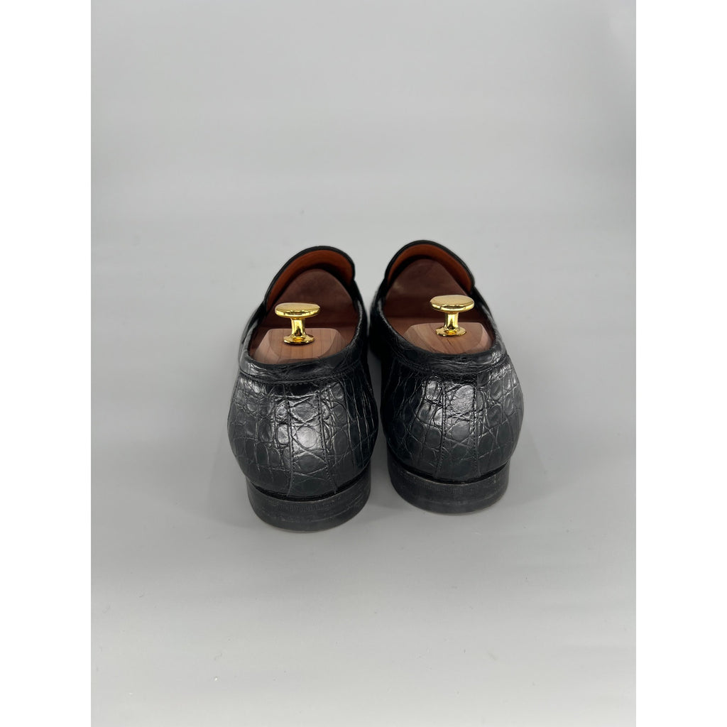 Santoni Duke Loafers in Black Alligator