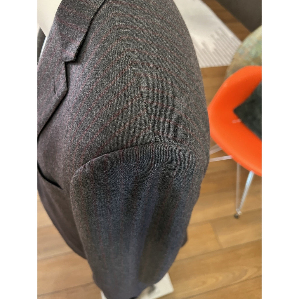 Ermenegildo Zegna Gray w/Red Pinstripe Wool-Cashmere Suit 44R