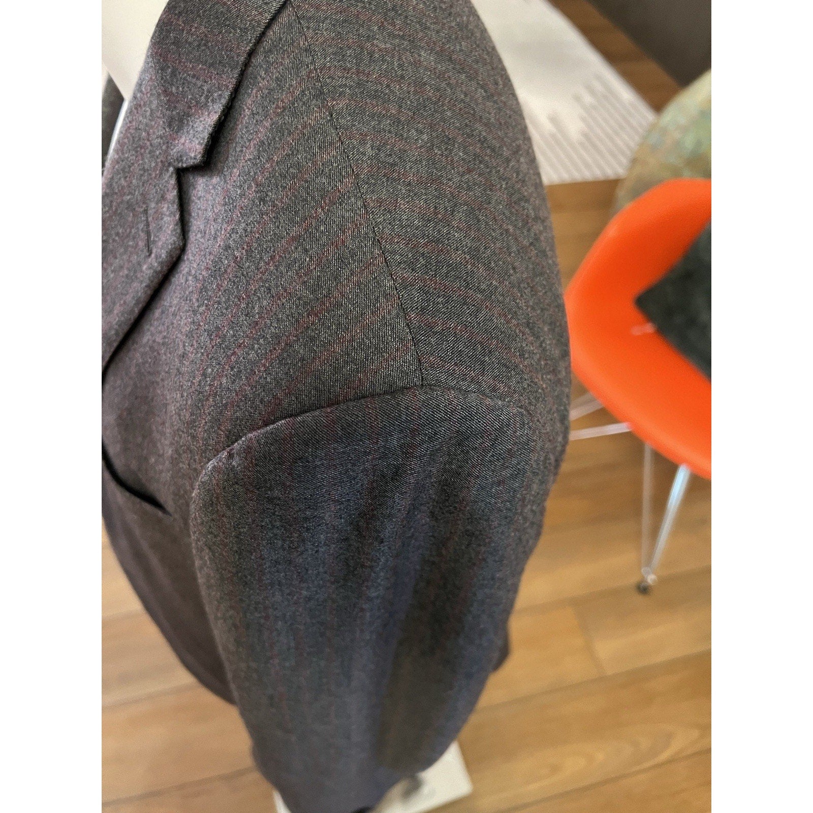 Ermenegildo Zegna Gray w/Red Pinstripe Wool-Cashmere Suit 44R
