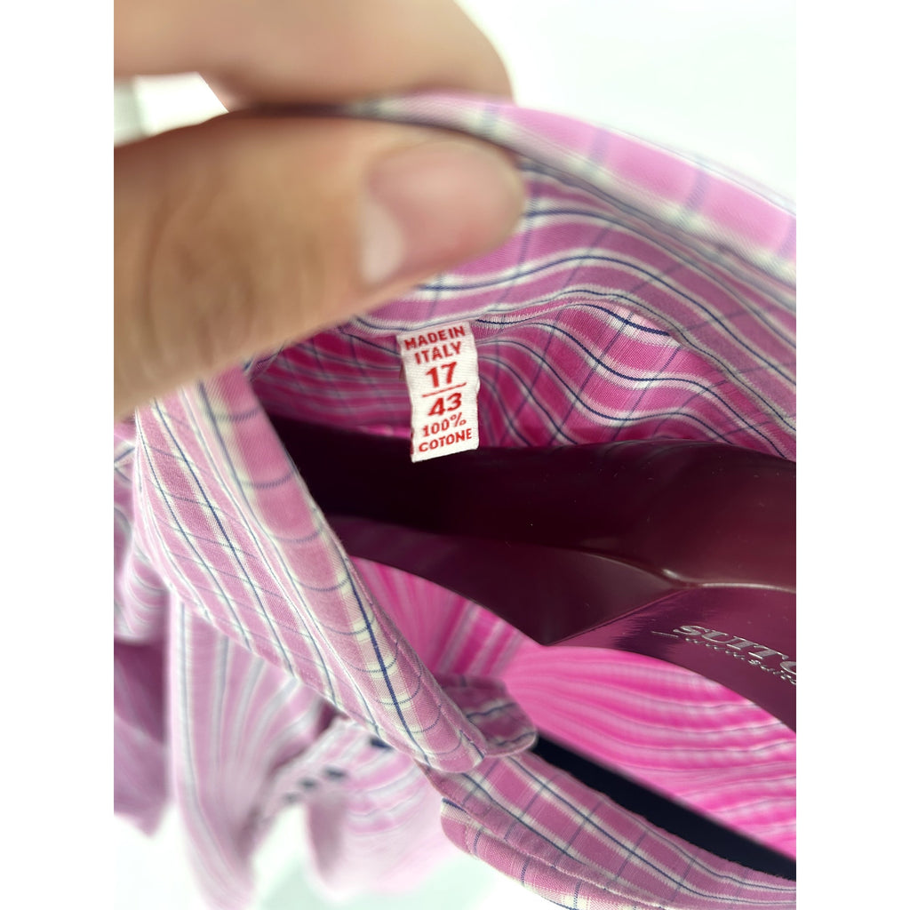ISAIA Pink Plaid 100% Cotton Dress Shirt - Size 17/43