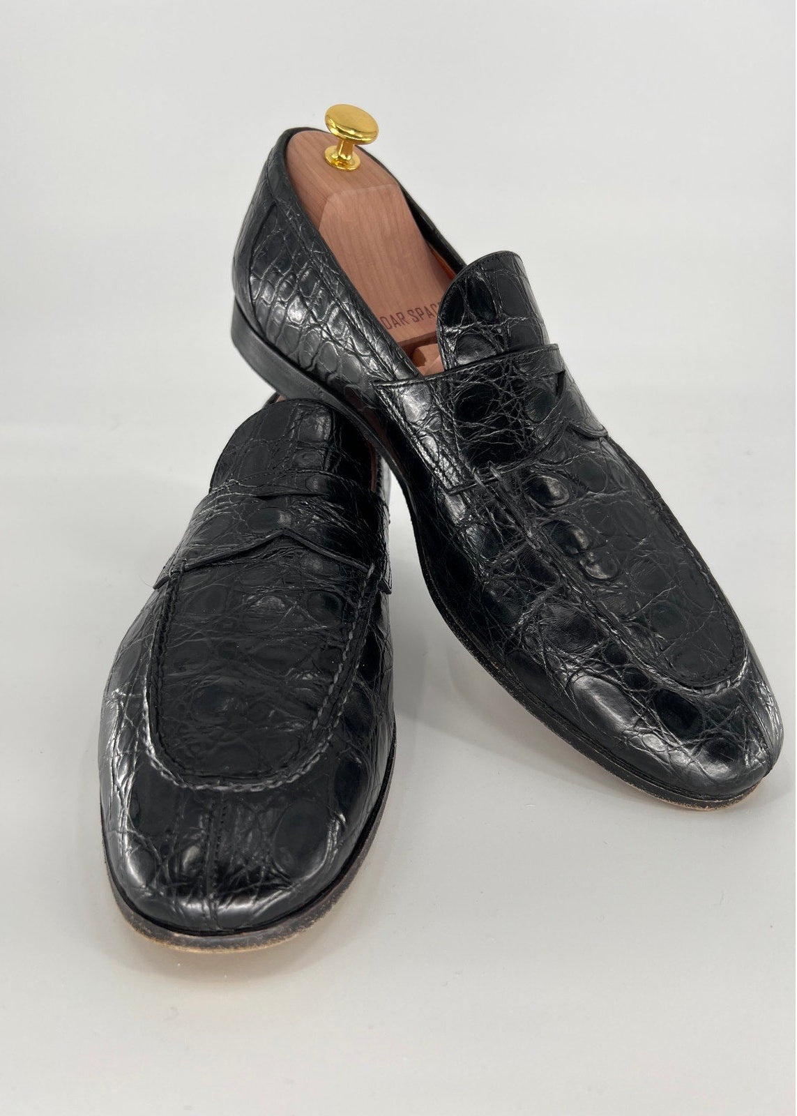 Santoni Duke Loafers in Black Alligator