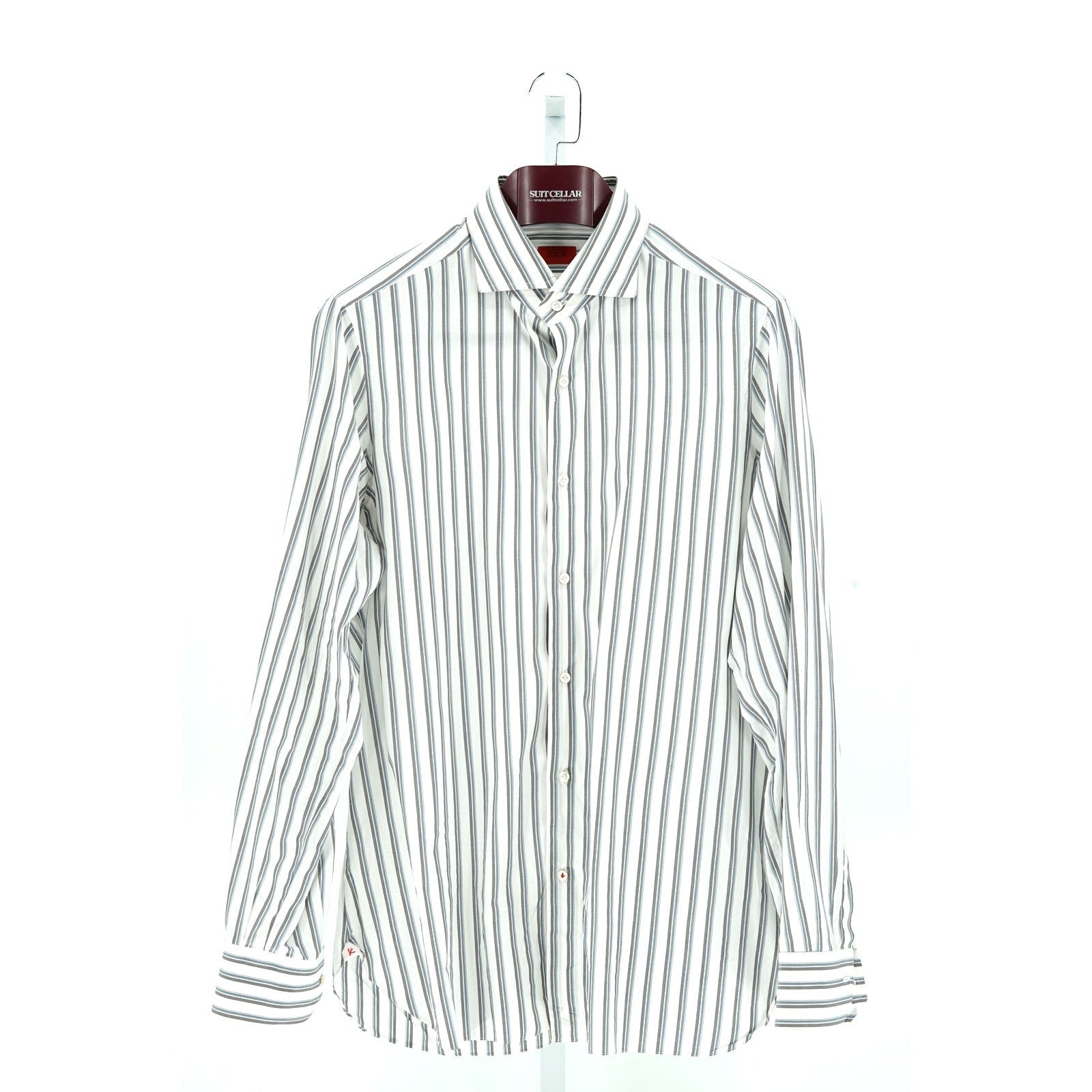 ISAIA White Striped 100% Cotton Dress Shirt - Size 43/17