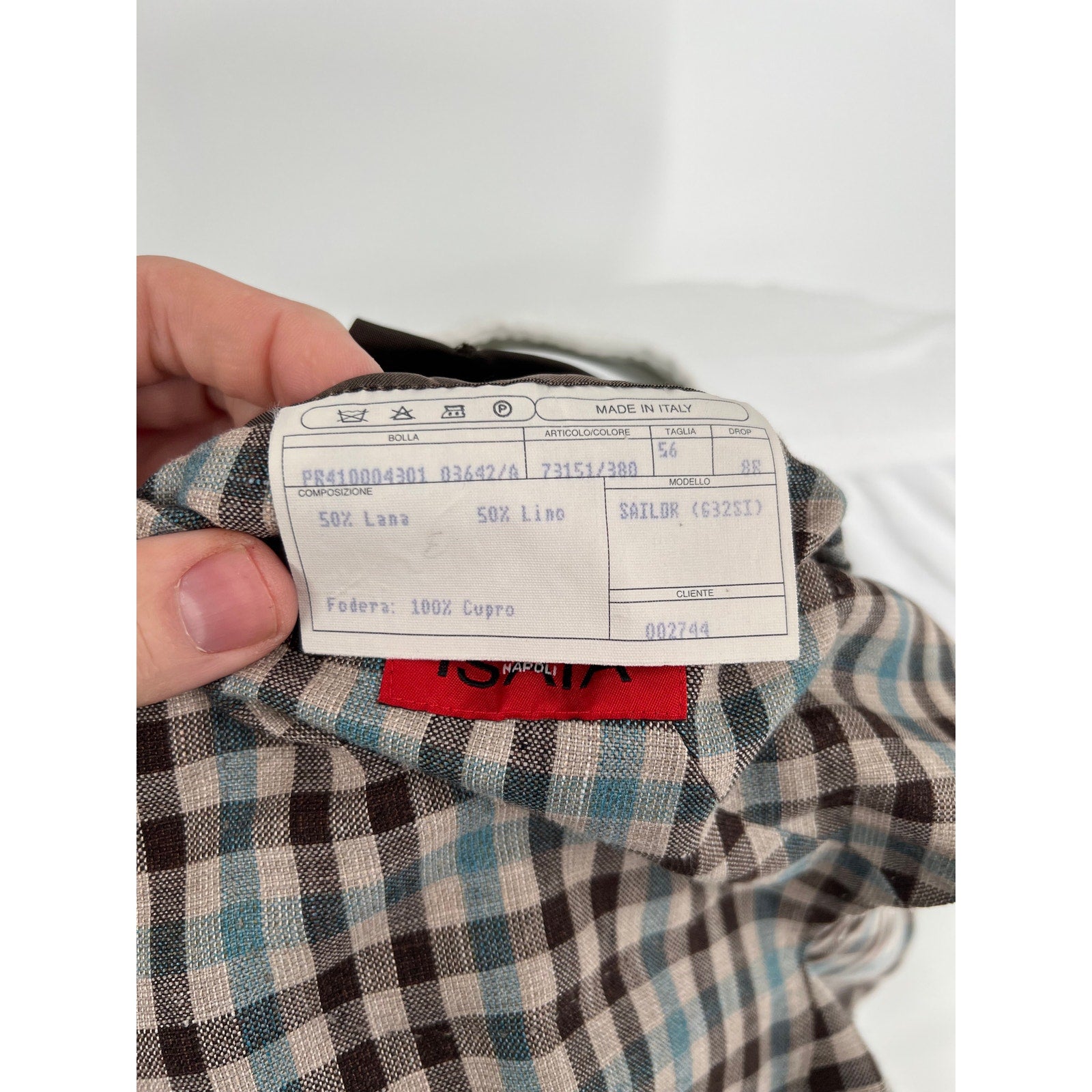 ISAIA Napoli Brown & Teal Check Wool Linen Sport Coat - Size 56IT (46US)