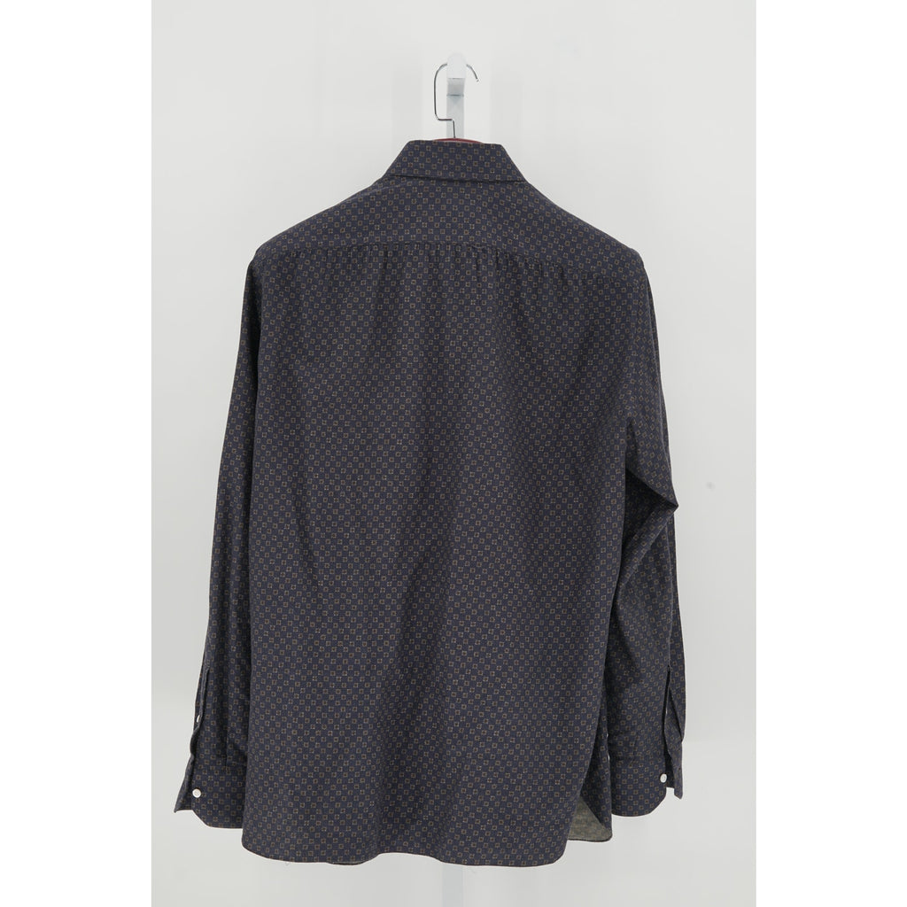 Isaia Navy/Green Pattern Dress Shirt - Size 17/43