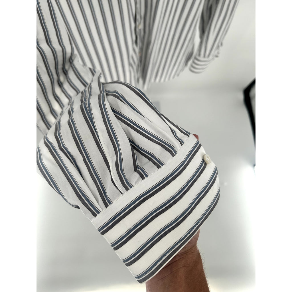 ISAIA White Striped 100% Cotton Dress Shirt - Size 43/17