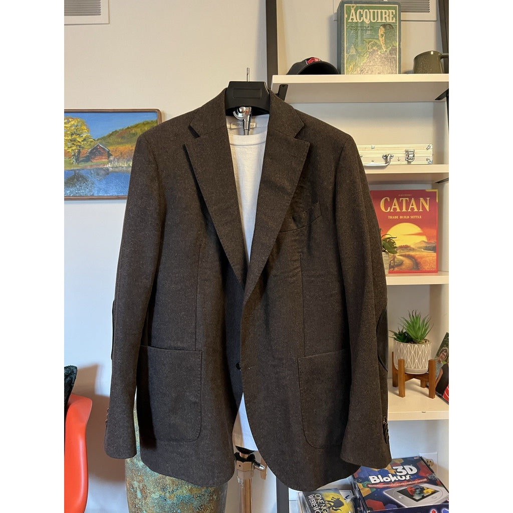 LBM 1911 Cocoa Wool Flannel Hybrid Sport Coat W/ Zip In Gilet - 54r