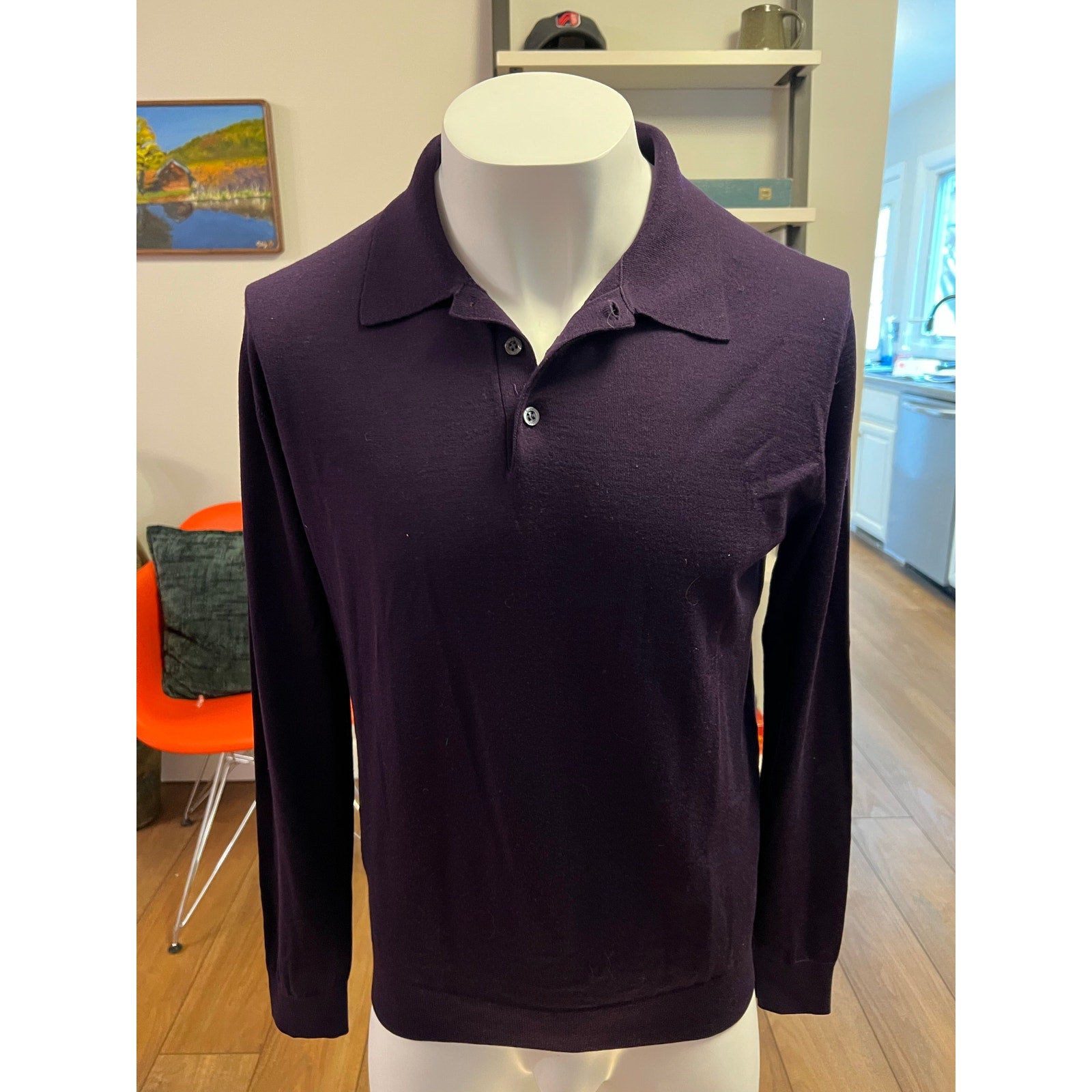 Cashmere Longsleeve Knit Polo in Aubergine