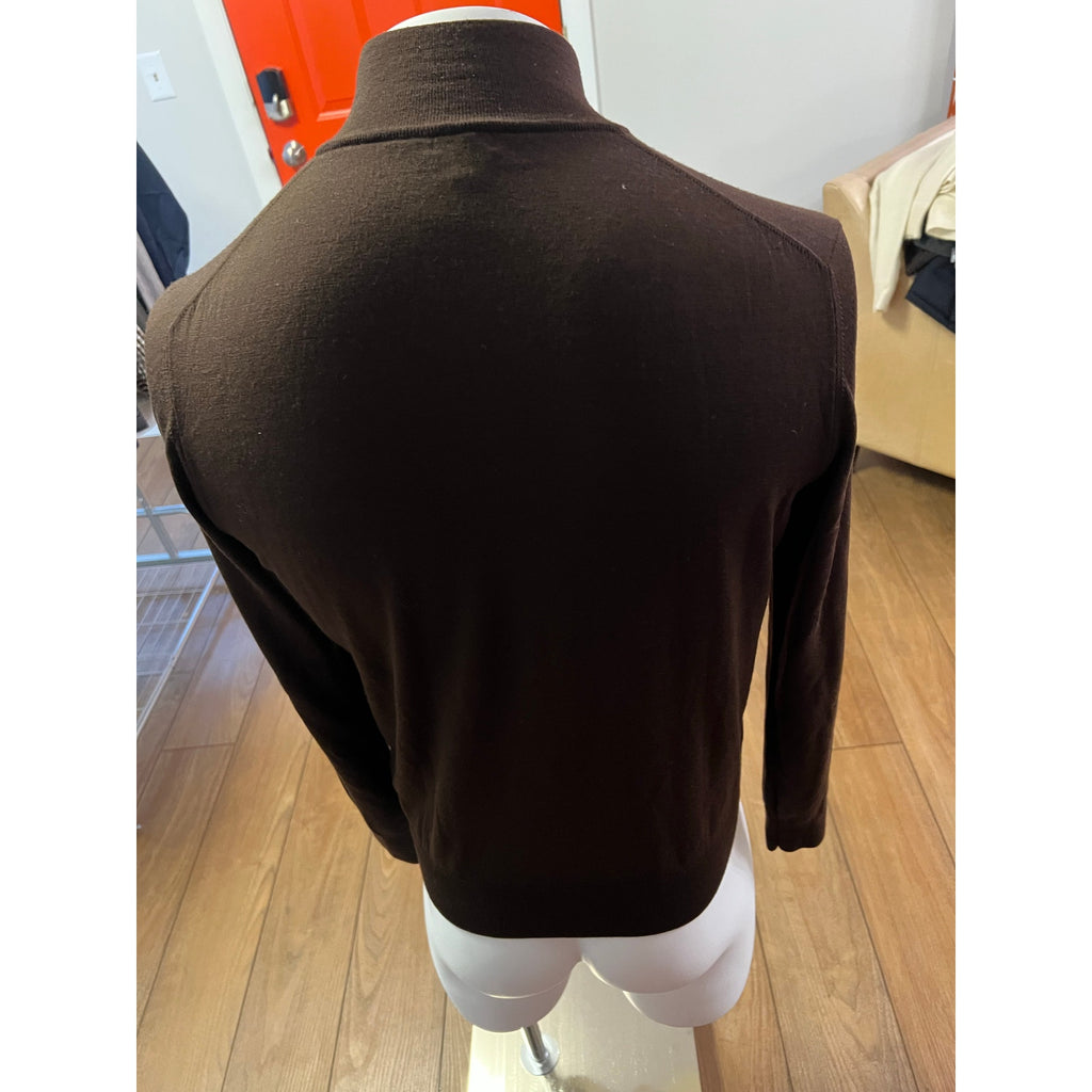 ISAIA Napoli Quarter-Zip Extrafine Merino Wool Sweater in Cocoa – Size XL