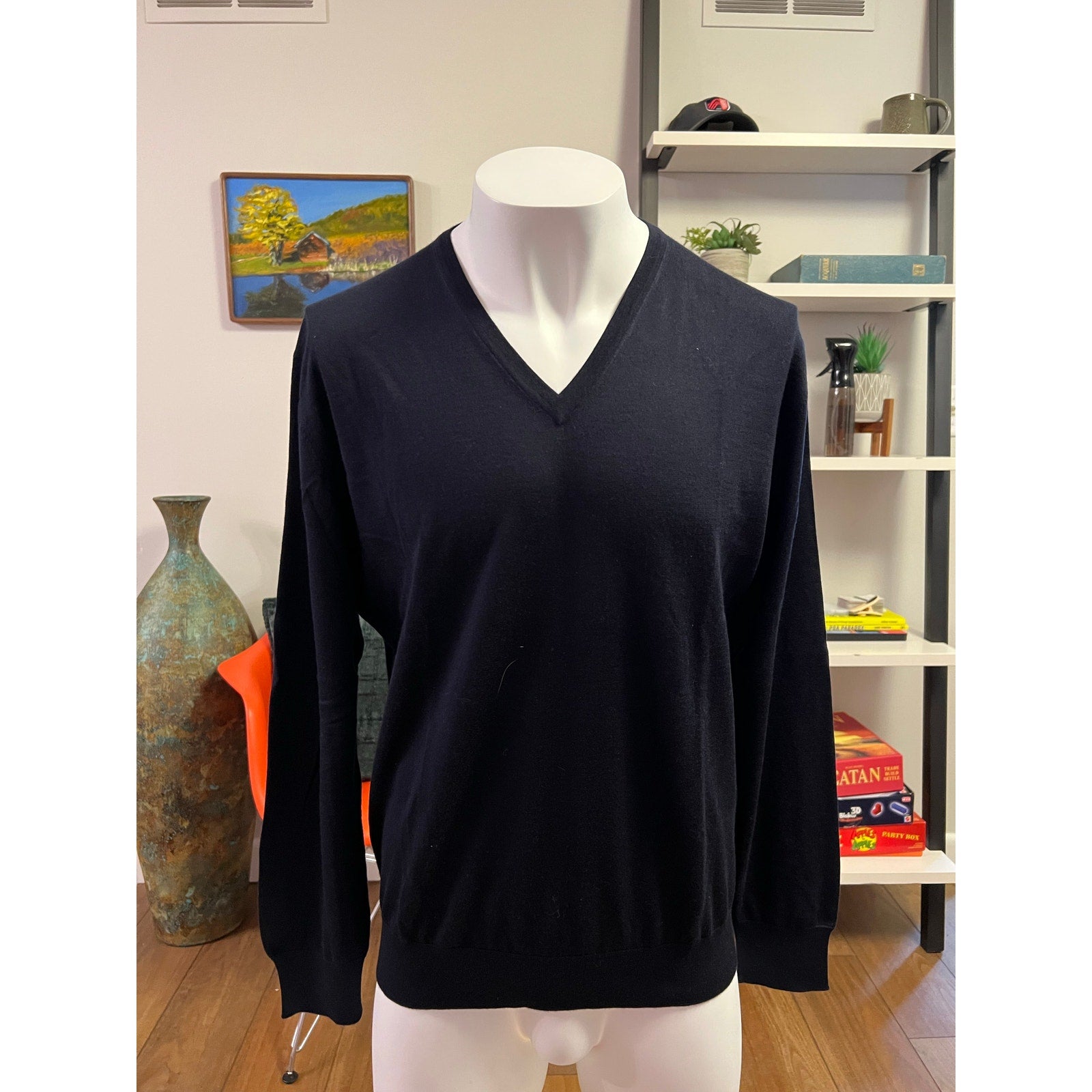 Ermenegildo Zegna Cashmere/Silk V-Neck Pullover Sweater in Navy - Size 56/XXL