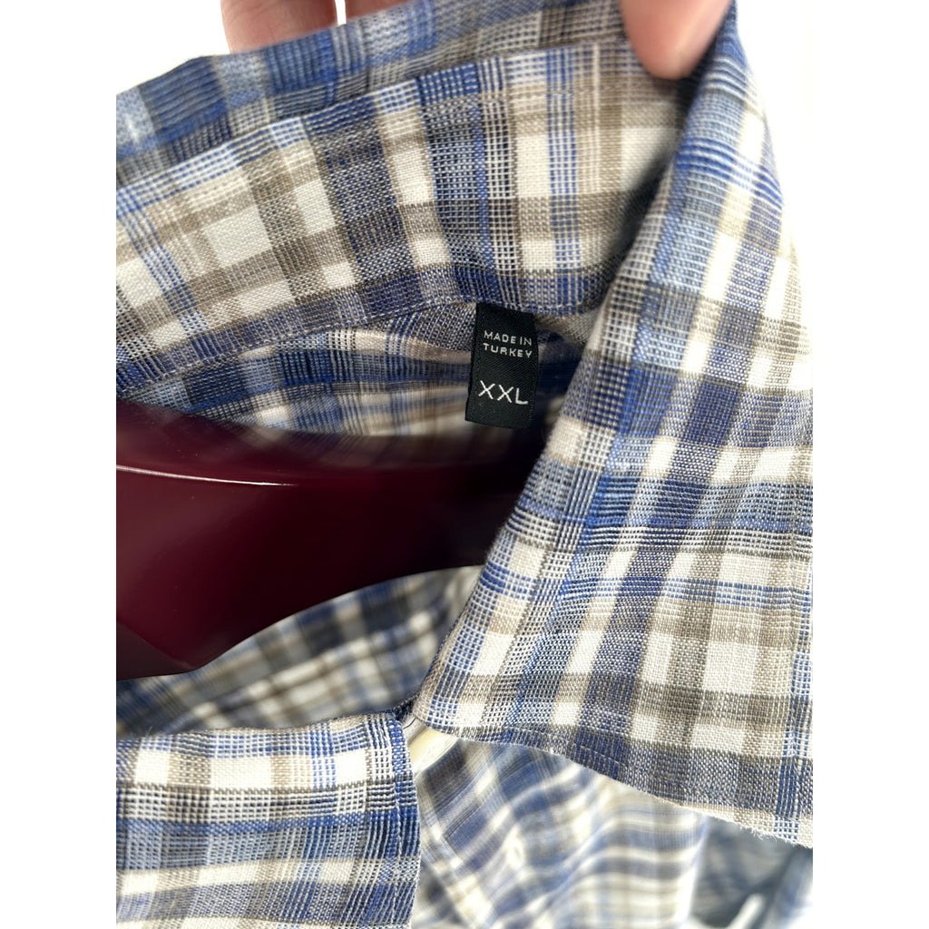 Zegna Blue-White-Light Brown Plaid Dress Shirt - Size XXL