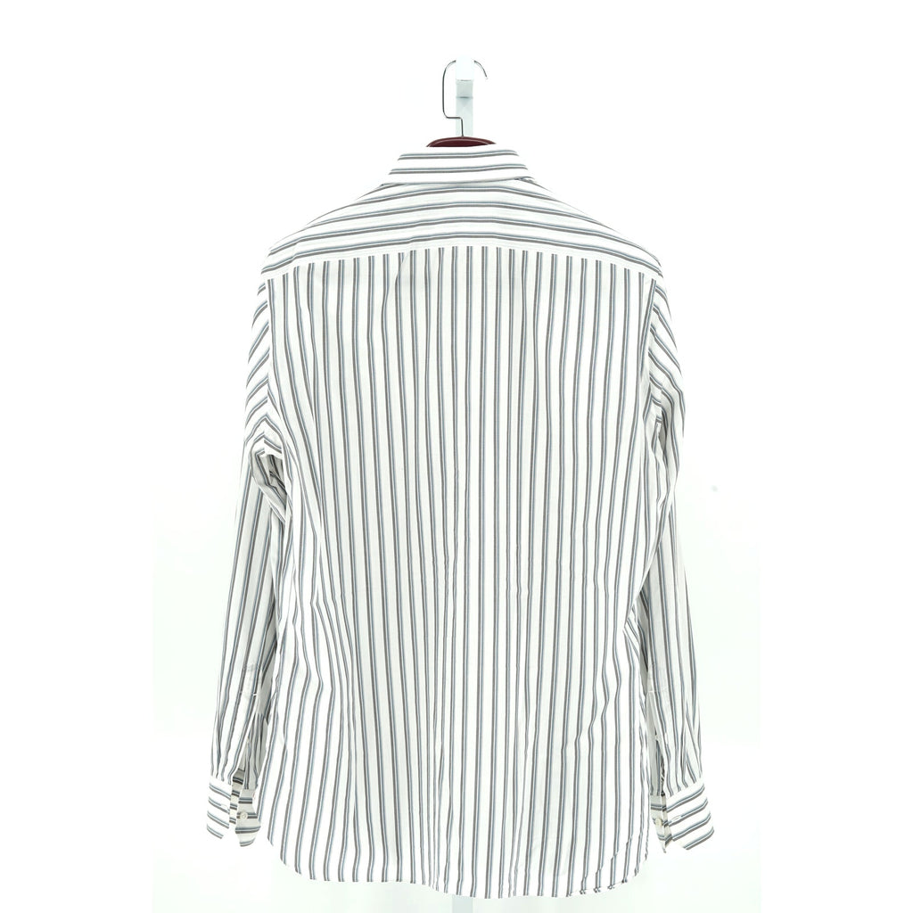 ISAIA White Striped 100% Cotton Dress Shirt - Size 43/17