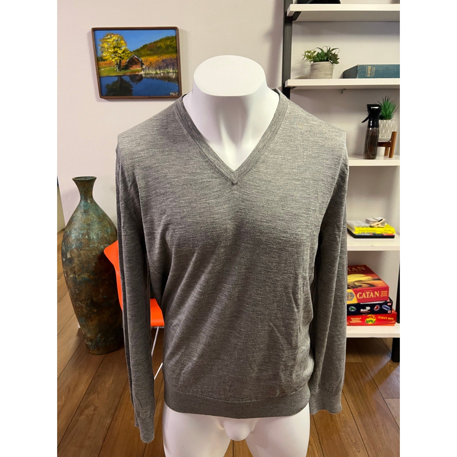 Ermenegildo Zegna Cashmere/Silk V-Neck Pullover Sweater in Light Grey - Size 56/XXL