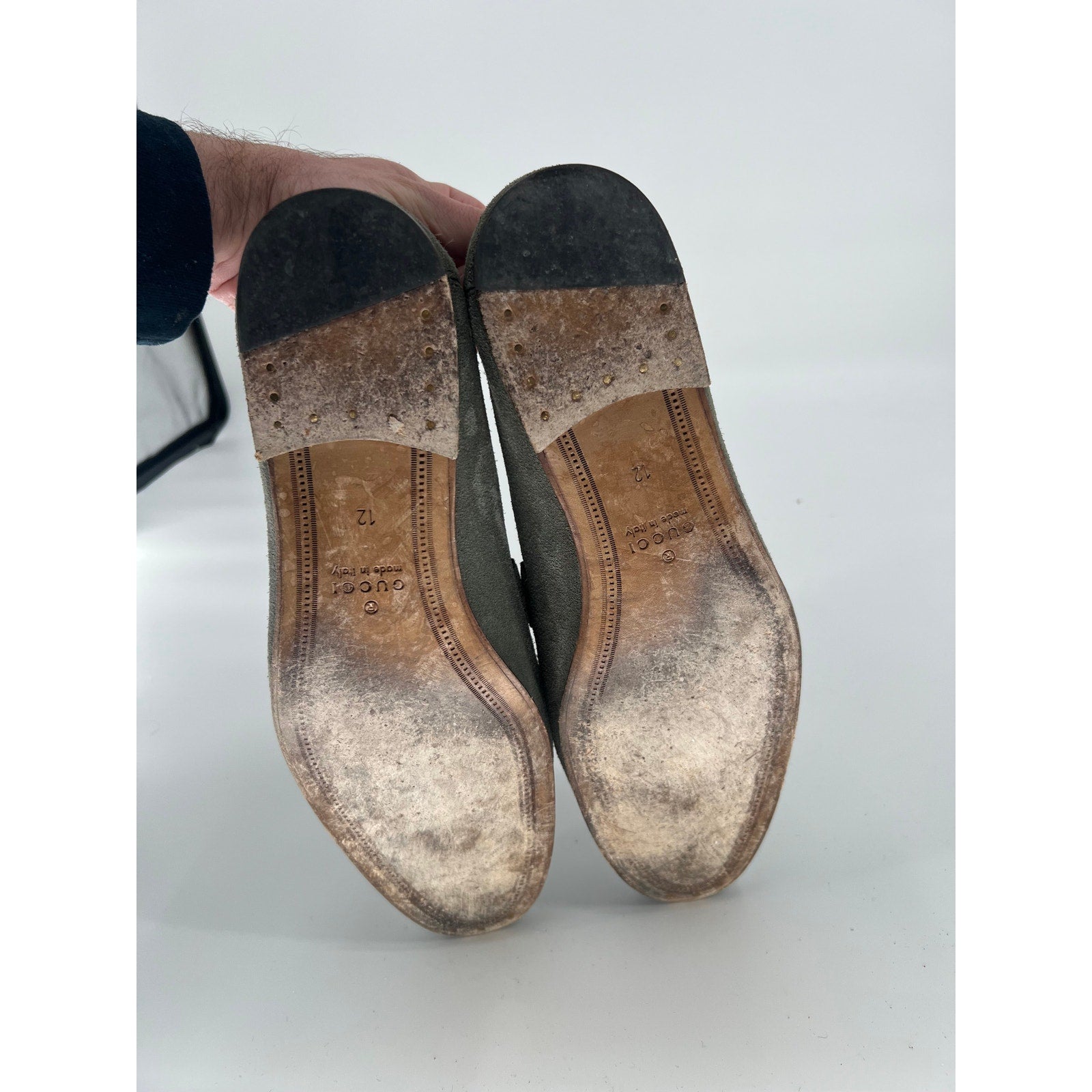 Gucci Brixton Sage Suede Horsebit Loafers Green Red Web Gold Bit UK 12 / US 13