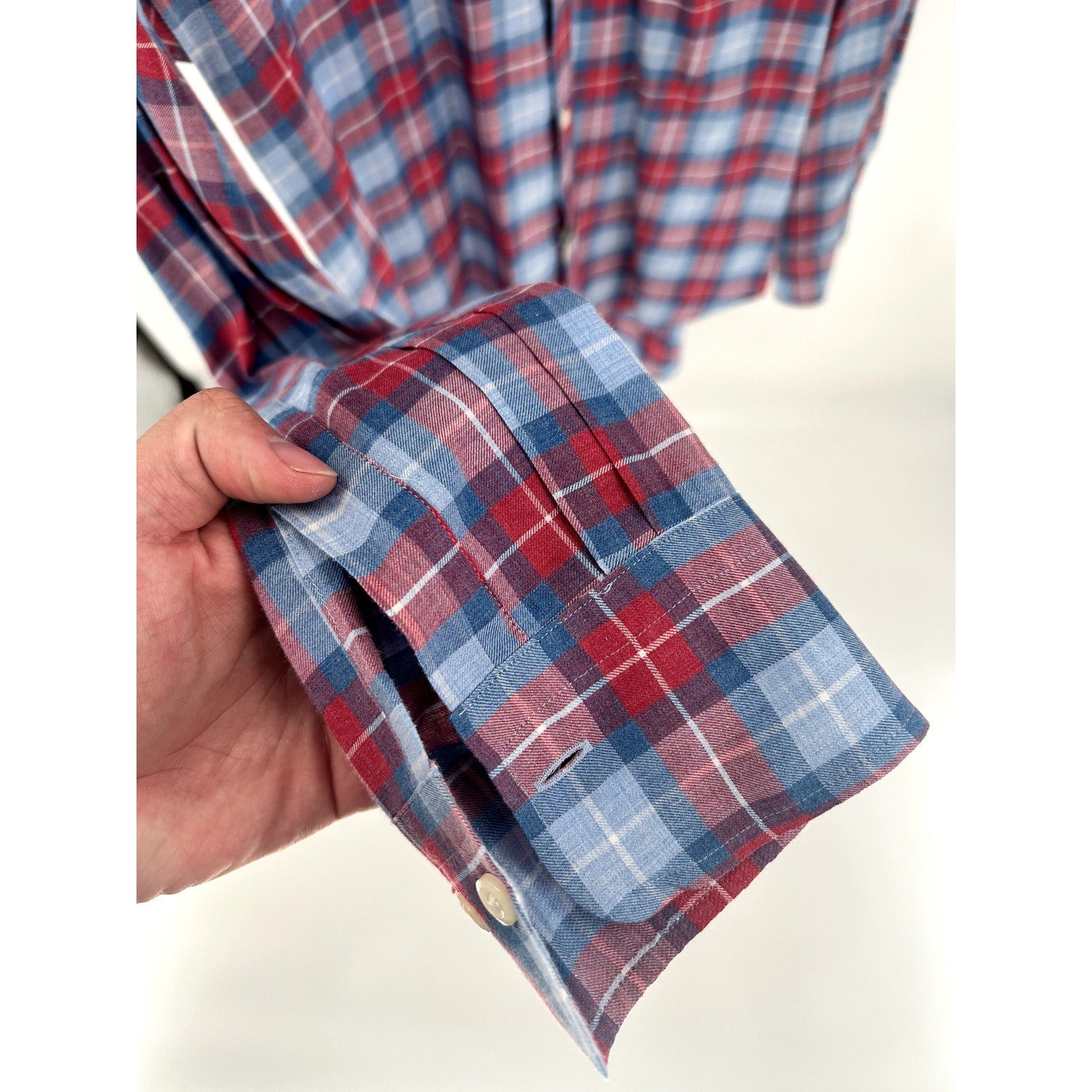 Peter Millar Red-Blue Checkered 100% Cotton Dress Shirt - Size L