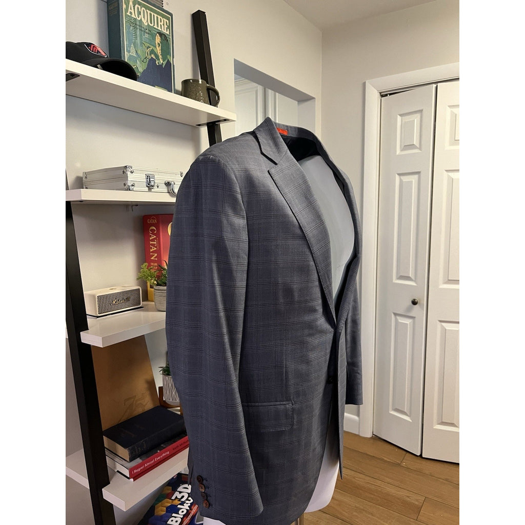 Isaia Napoli Light Blue Wool/Silk Glen Plaid Sport Coat - 44R