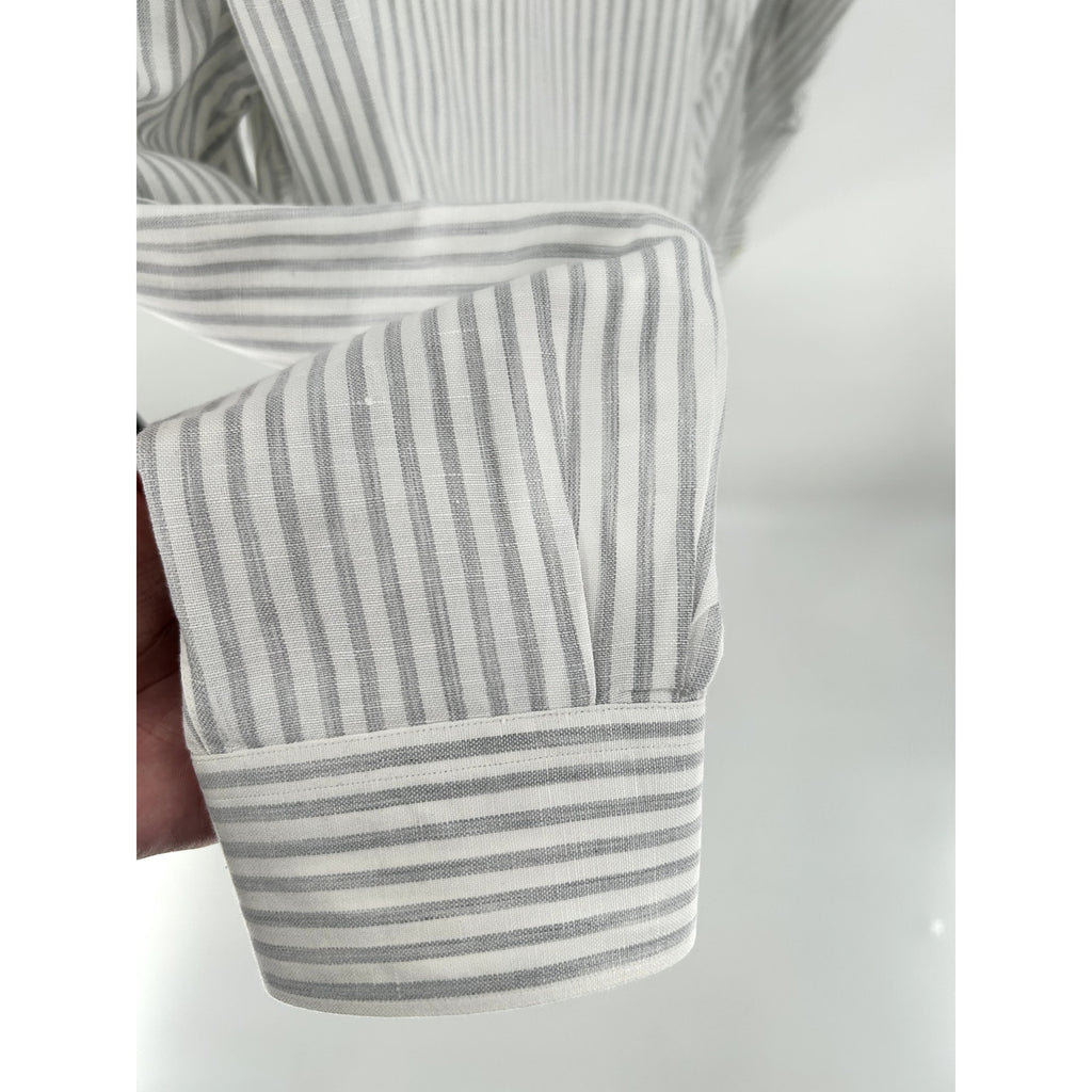 Zegna White-Grey Striped Linen Dress Shirt - Size XL