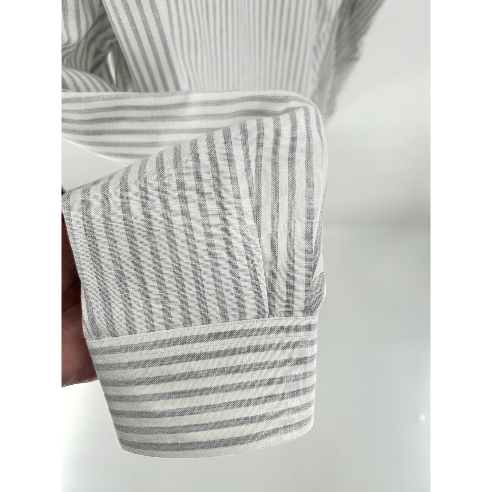 Zegna White-Grey Striped Linen Dress Shirt - Size XL