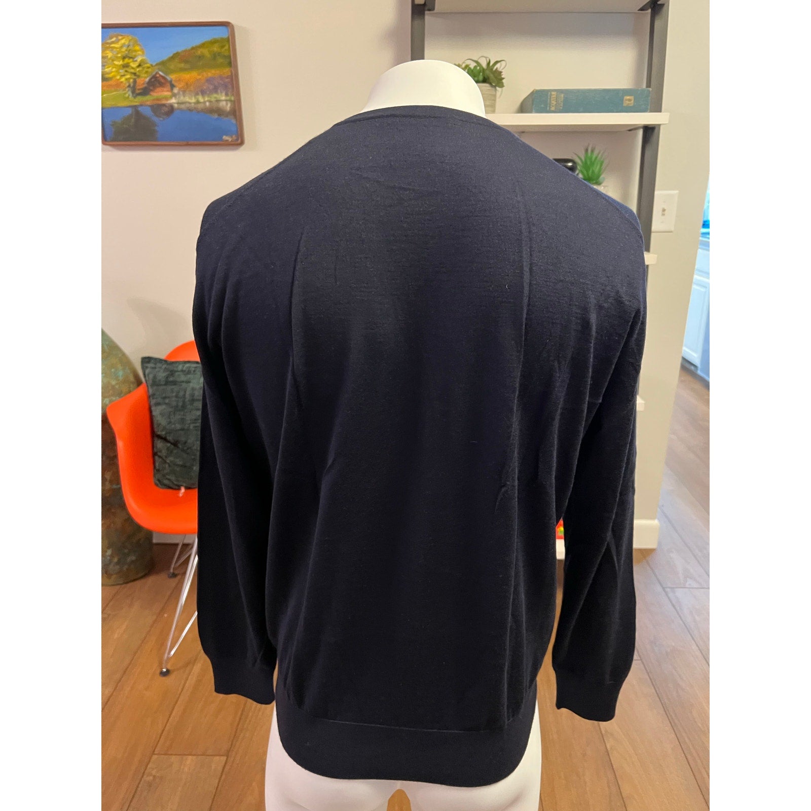 Ermenegildo Zegna Cashmere/Silk V-Neck Pullover Sweater in Navy - Size 56/XXL