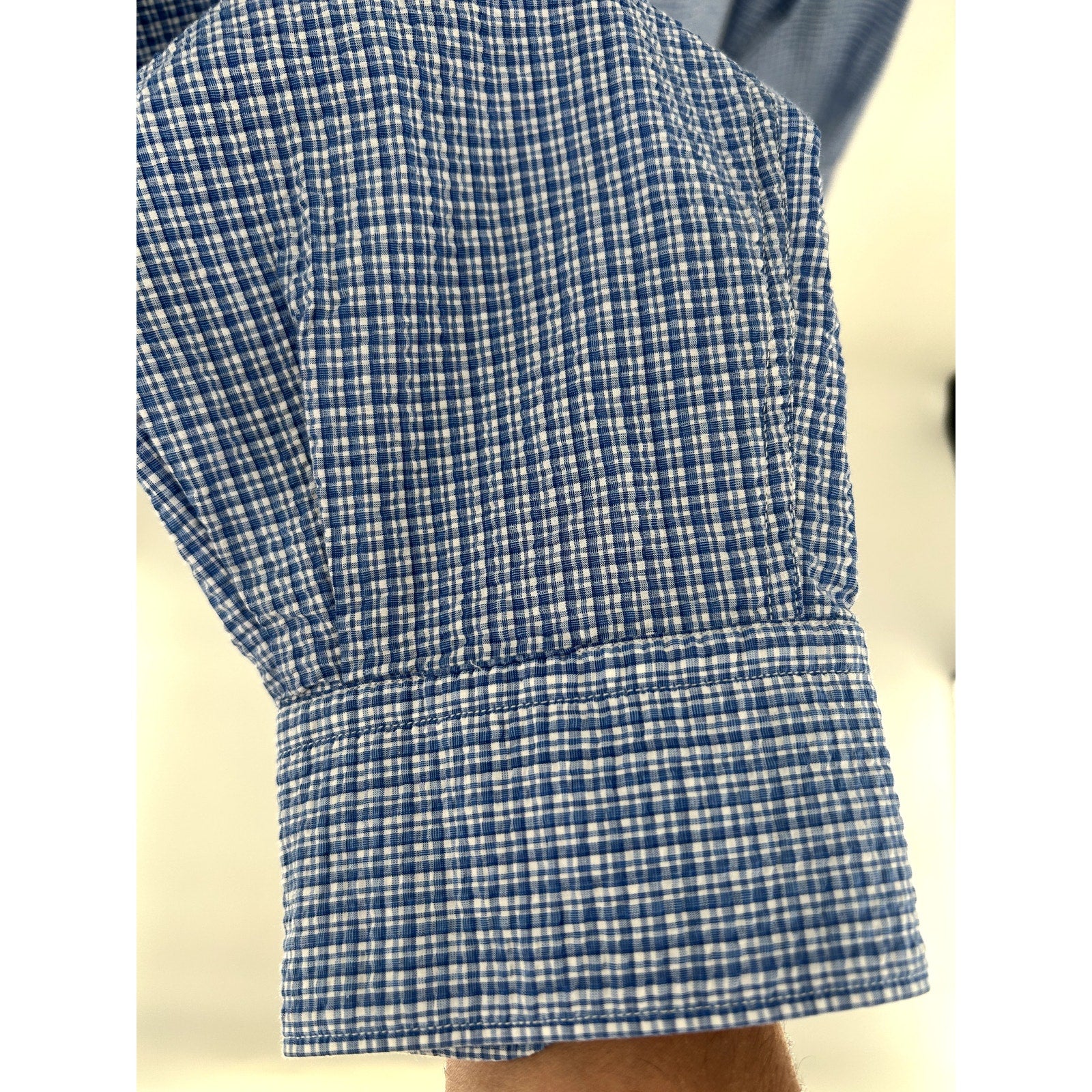 Zegna Blue-White Seersucker Patterned 100% Cotton Dress Shirt - Size XL