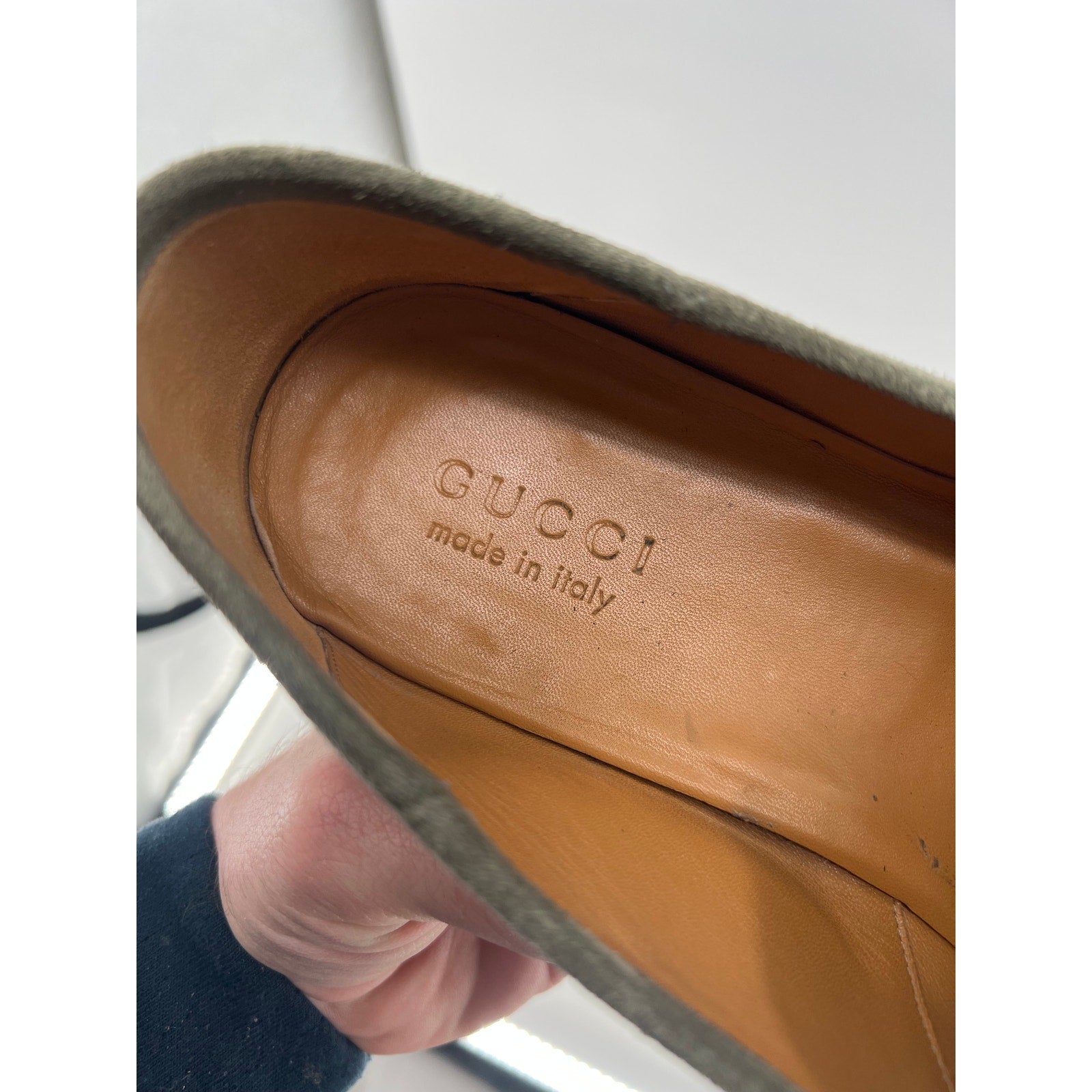 Gucci Brixton Sage Suede Horsebit Loafers Green Red Web Gold Bit UK 12 / US 13