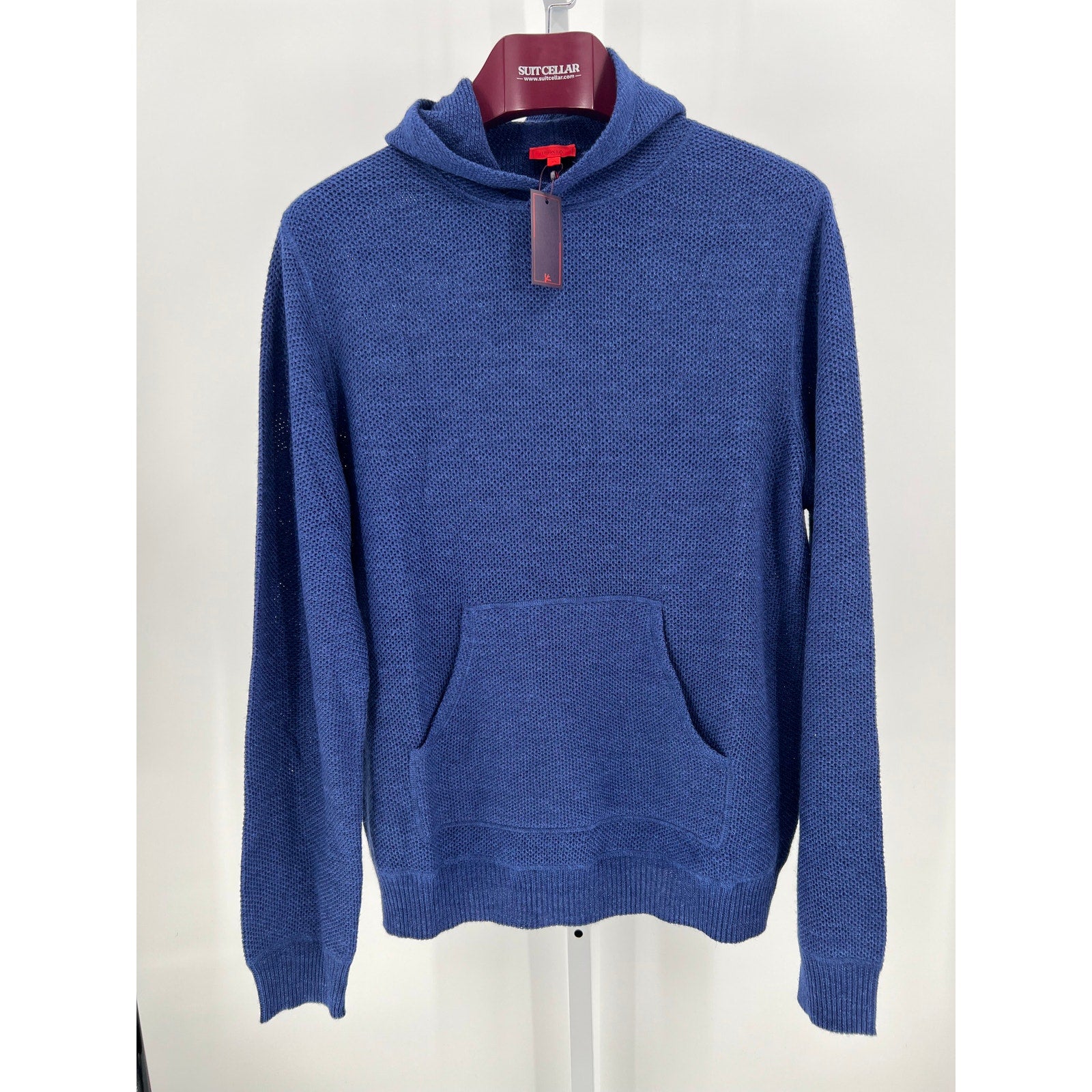 ISAIA Blue Woven Hooded Sweatshirt - Size XL (IT)