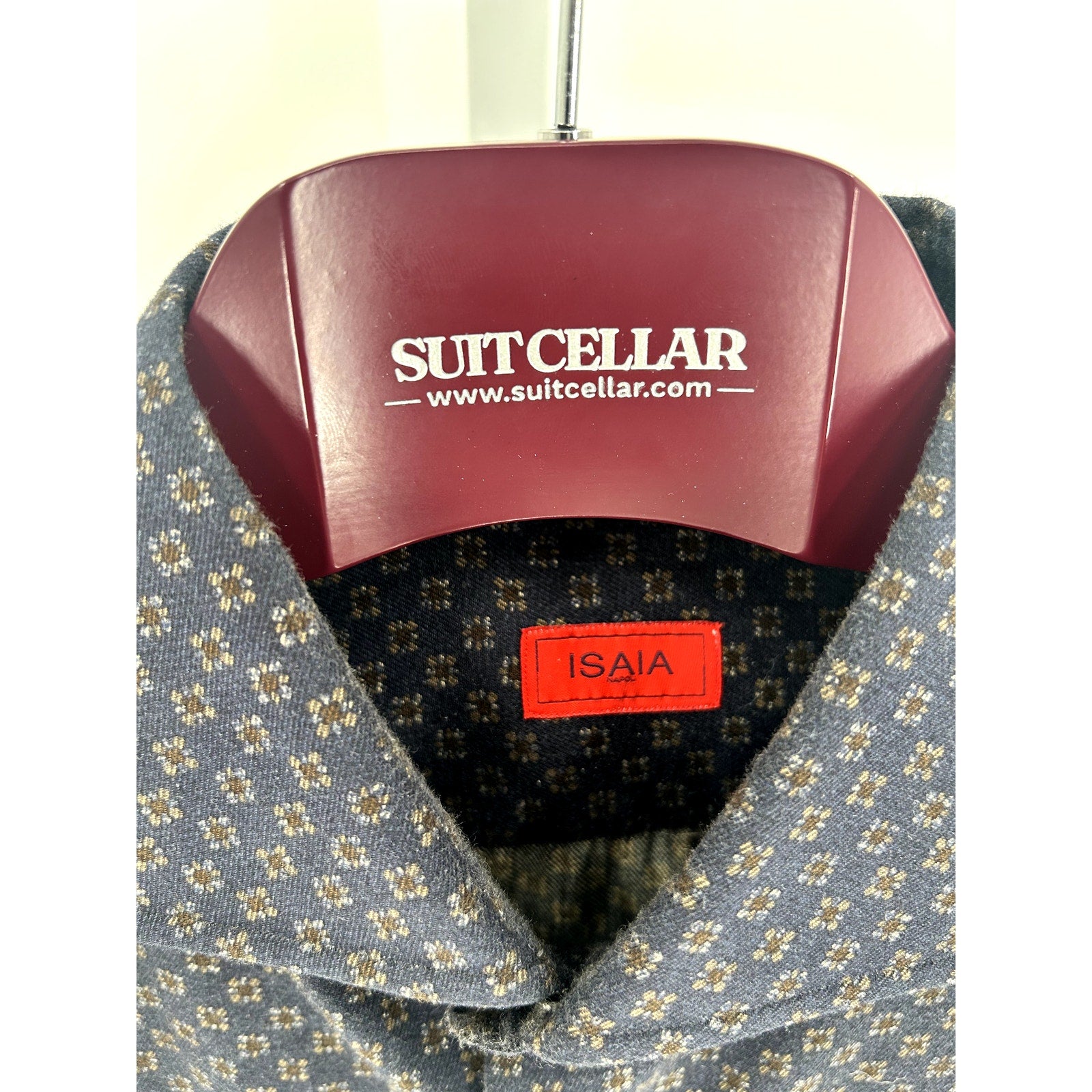 Isaia Navy/Green Pattern Dress Shirt - Size 17/43
