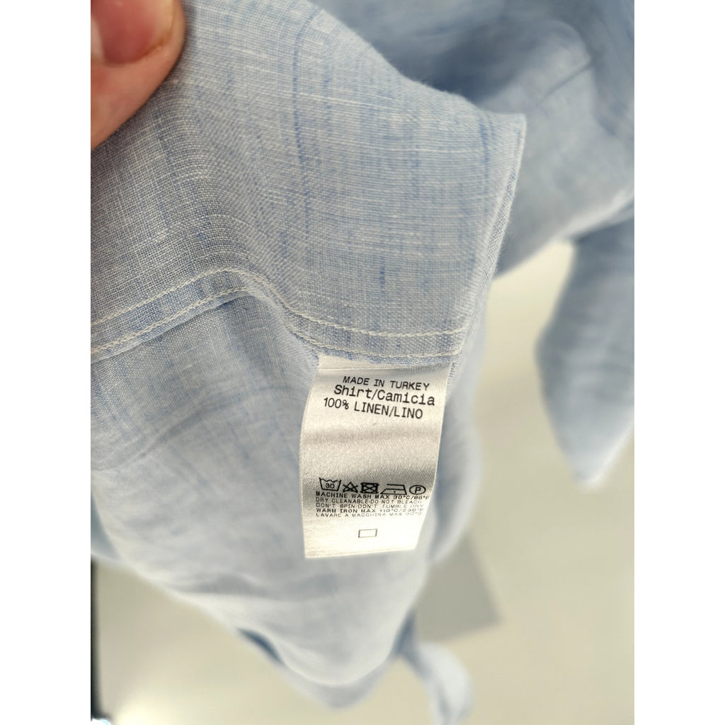 Zegna Blue Linen 100% Linen Dress Shirt - Size L