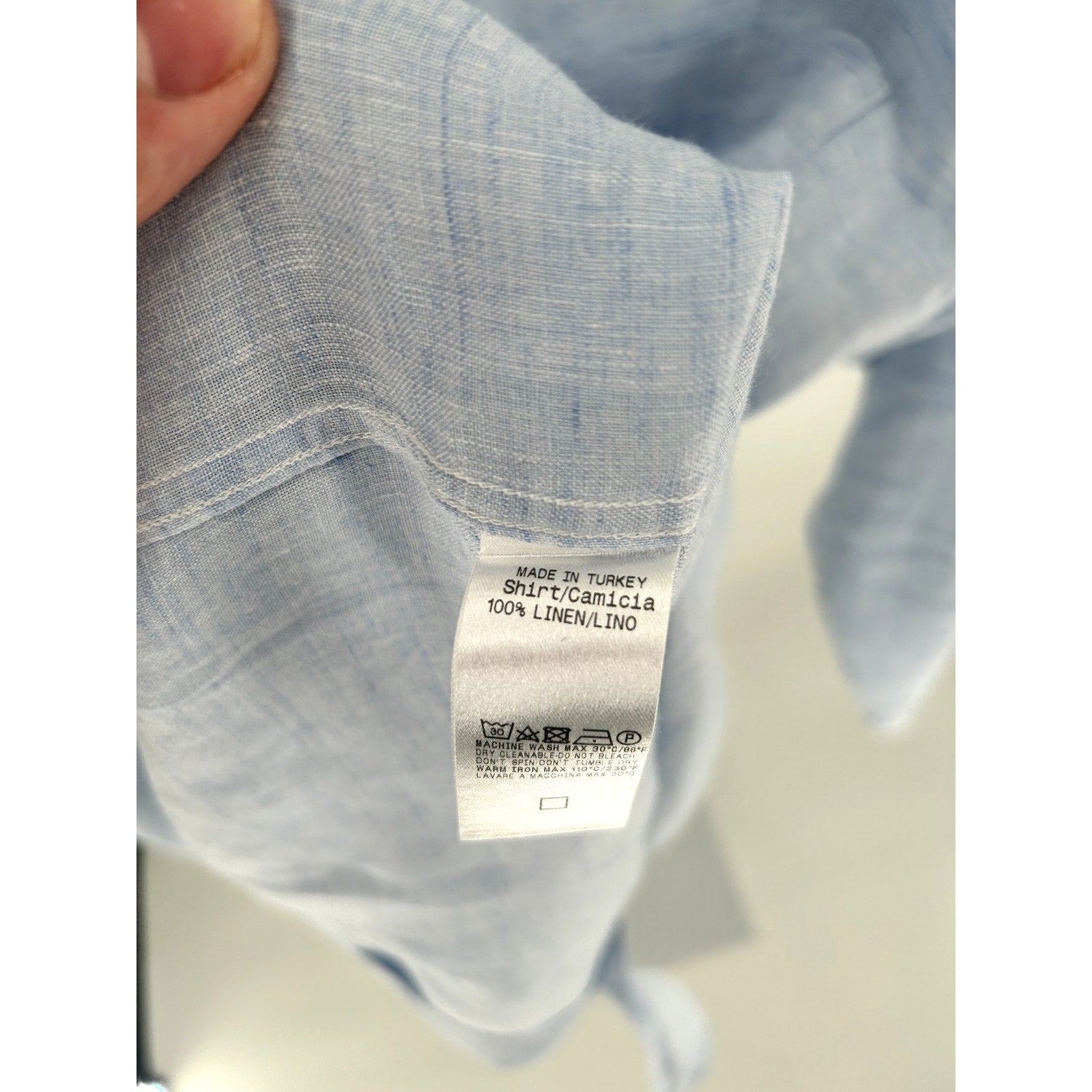 Zegna Blue Linen 100% Linen Dress Shirt - Size L