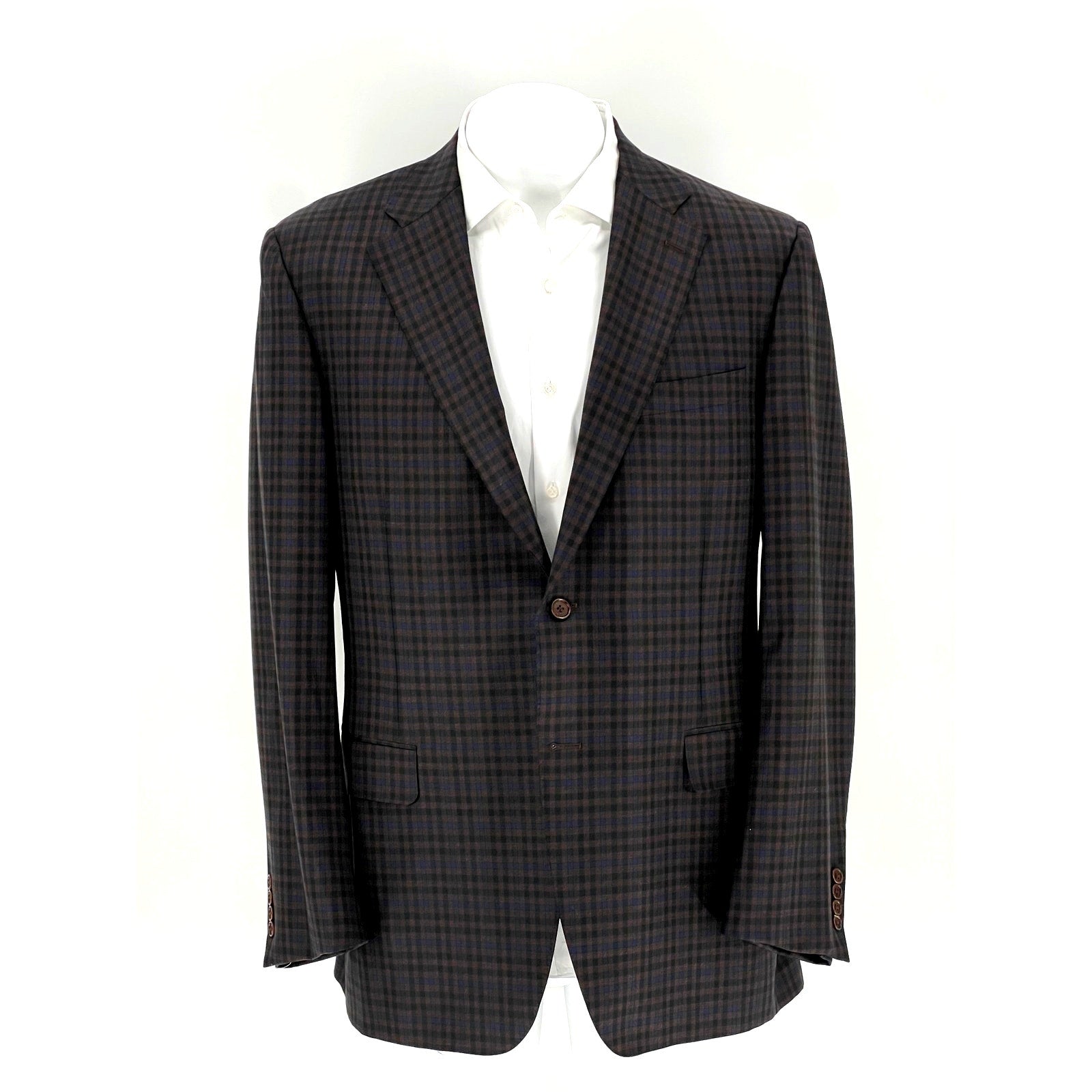 Canali Blue, Brown & Black Wool Check Sport Coat – EU 56 / US 46